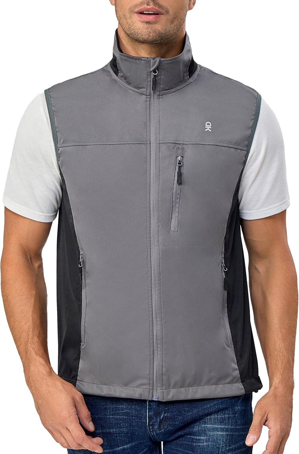 imageLittle Donkey Andy Mens Lightweight Softshell Vest Windproof Sleeveless Jacket for Running Hiking Cycling GolfGrey