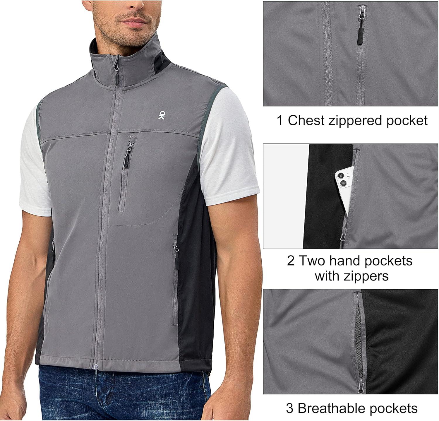 imageLittle Donkey Andy Mens Lightweight Softshell Vest Windproof Sleeveless Jacket for Running Hiking Cycling GolfGrey