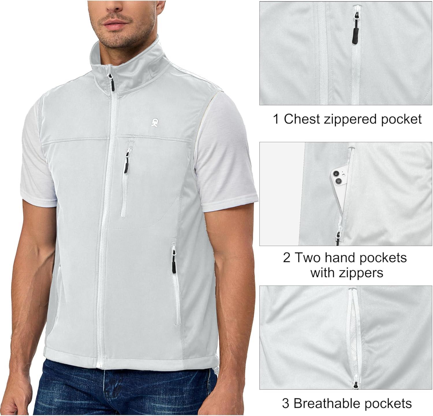imageLittle Donkey Andy Mens Lightweight Softshell Vest Windproof Sleeveless Jacket for Running Hiking Cycling GolfWhite