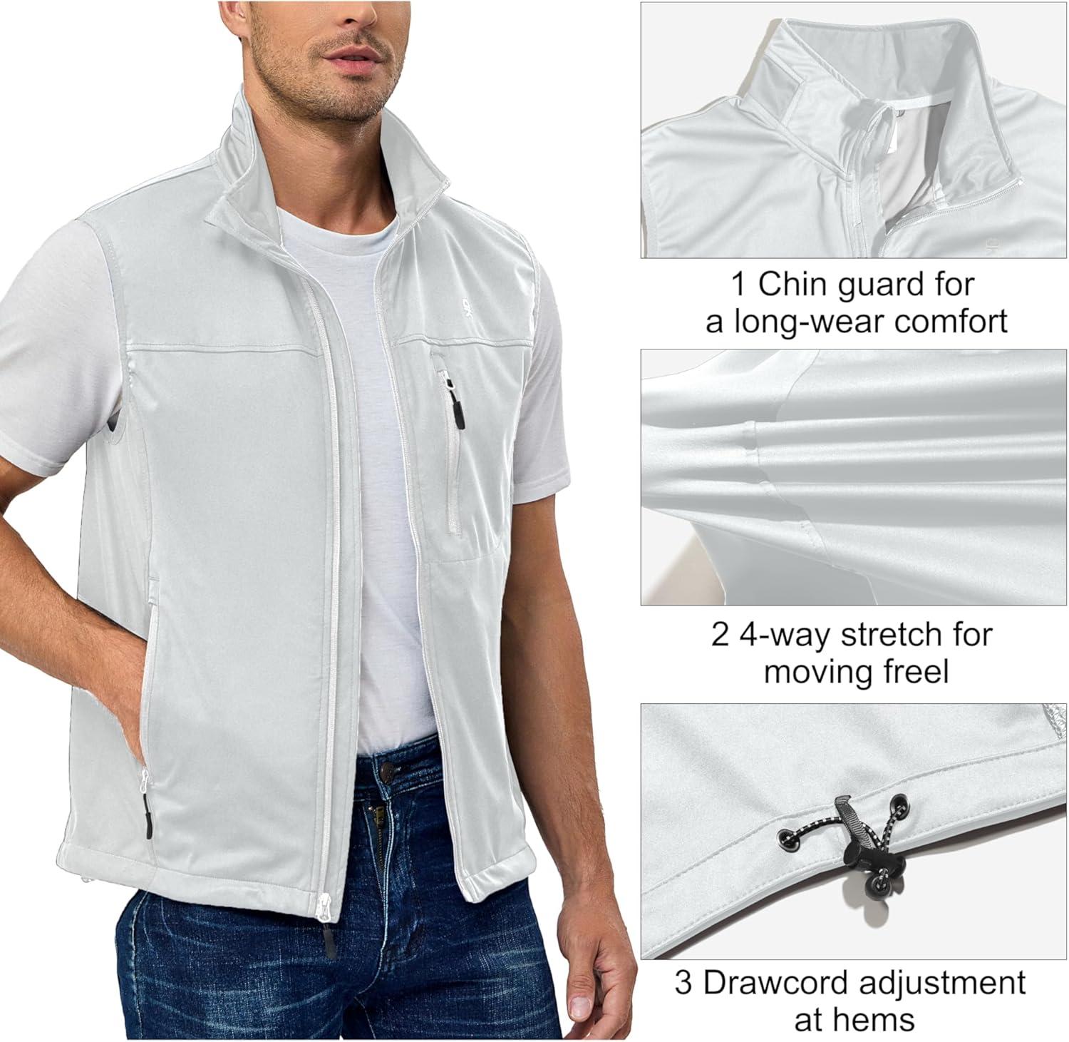 imageLittle Donkey Andy Mens Lightweight Softshell Vest Windproof Sleeveless Jacket for Running Hiking Cycling GolfWhite