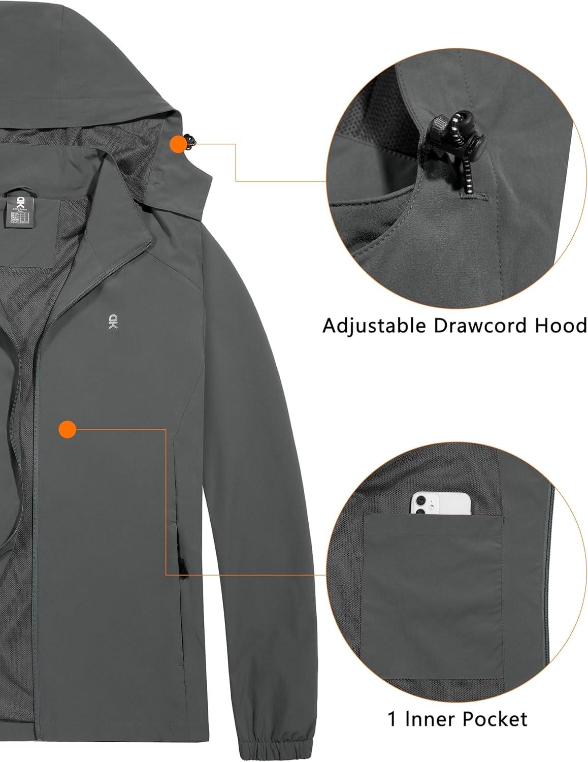 imageLittle Donkey Andy Mens Lightweight Windbreaker Jacket Removable Hooded Windproof Coat for Running Hiking GolfDark Gray