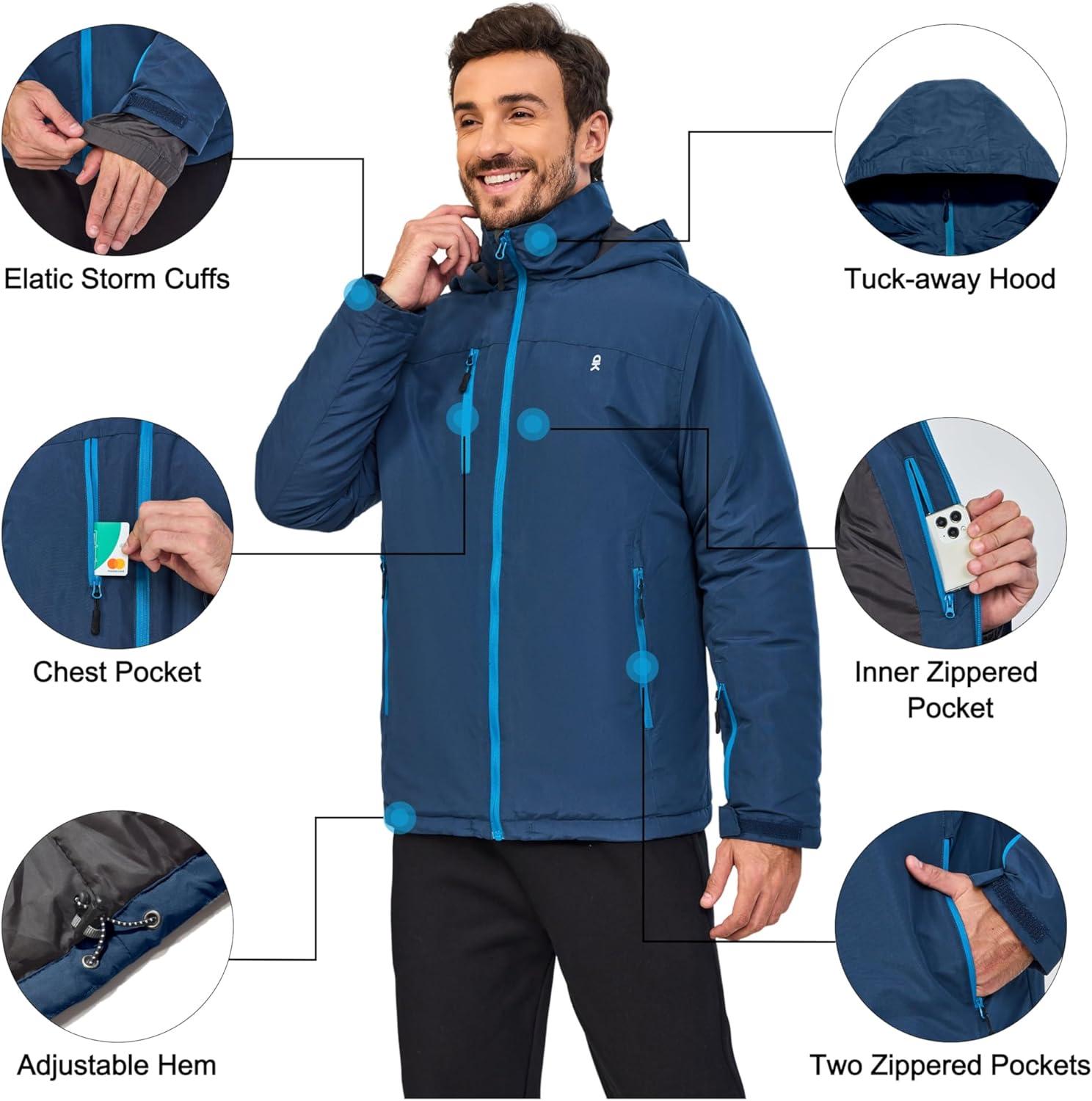 imageLittle Donkey Andy Mens Lightweight Winter Jacket Hooded Windproof Warm Insulated Jacket for Ski HikingDark Blue
