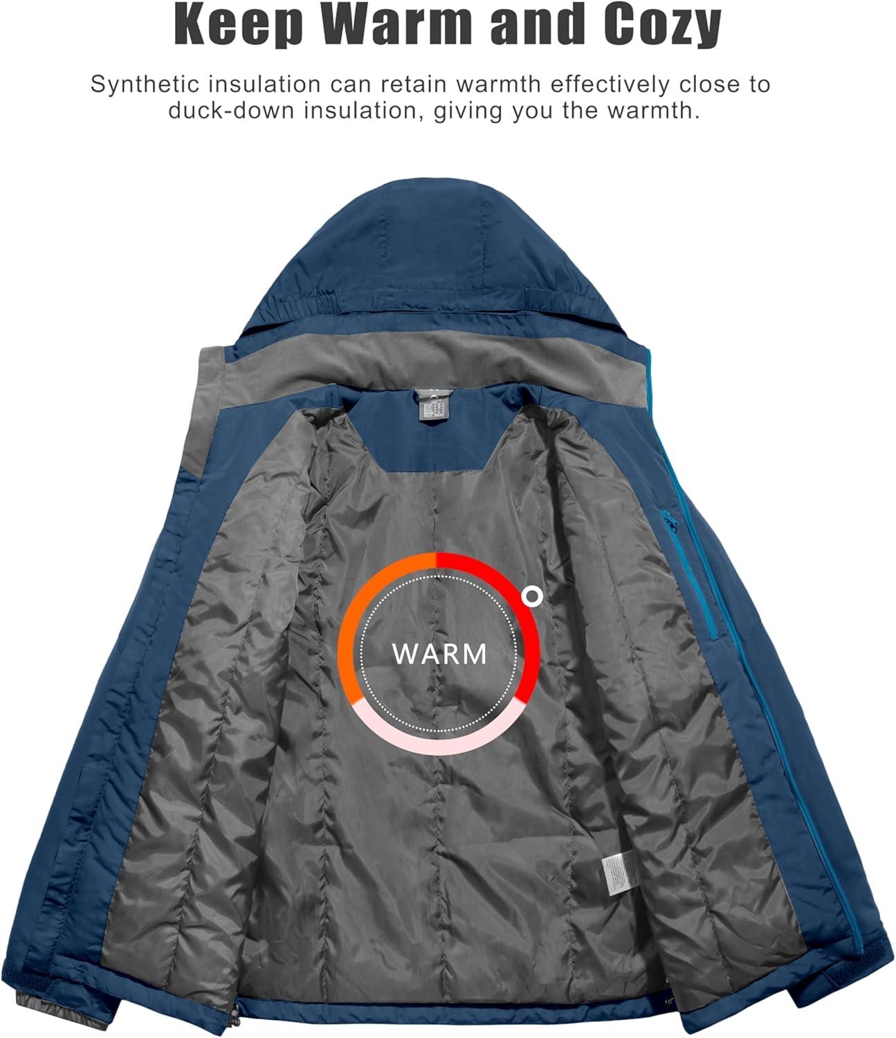 imageLittle Donkey Andy Mens Lightweight Winter Jacket Hooded Windproof Warm Insulated Jacket for Ski HikingDark Blue