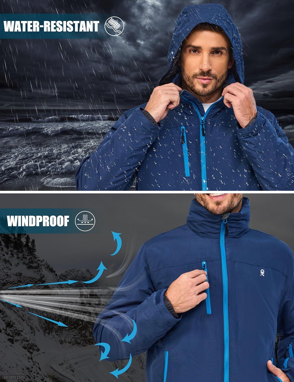 imageLittle Donkey Andy Mens Lightweight Winter Jacket Hooded Windproof Warm Insulated Jacket for Ski HikingDark Blue
