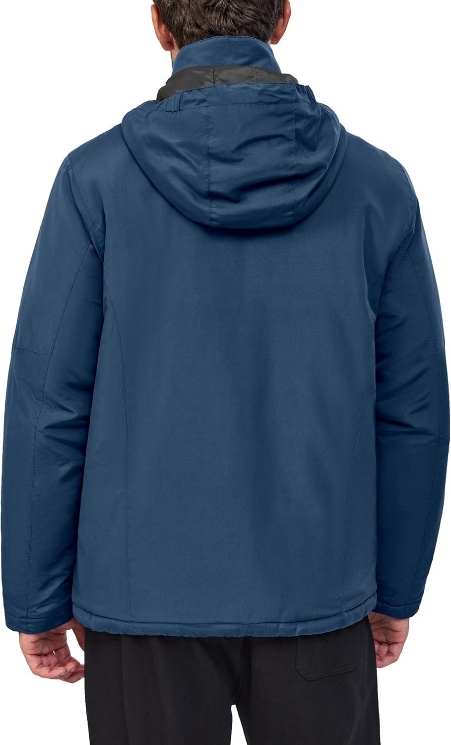 imageLittle Donkey Andy Mens Lightweight Winter Jacket Hooded Windproof Warm Insulated Jacket for Ski HikingDark Blue