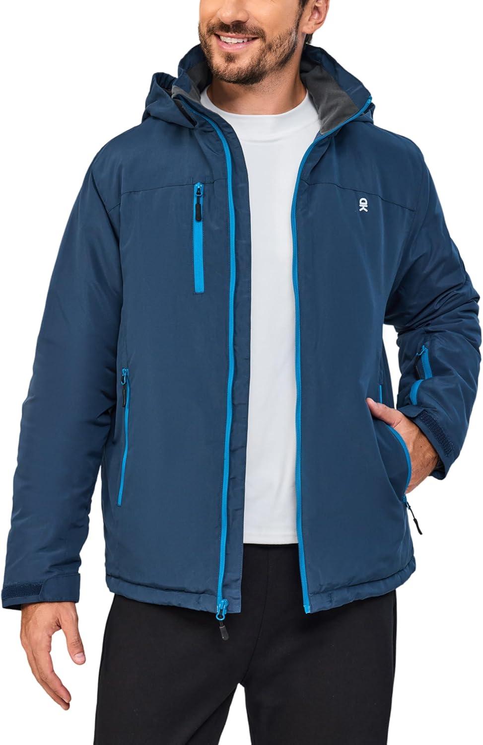 imageLittle Donkey Andy Mens Lightweight Winter Jacket Hooded Windproof Warm Insulated Jacket for Ski HikingDark Blue
