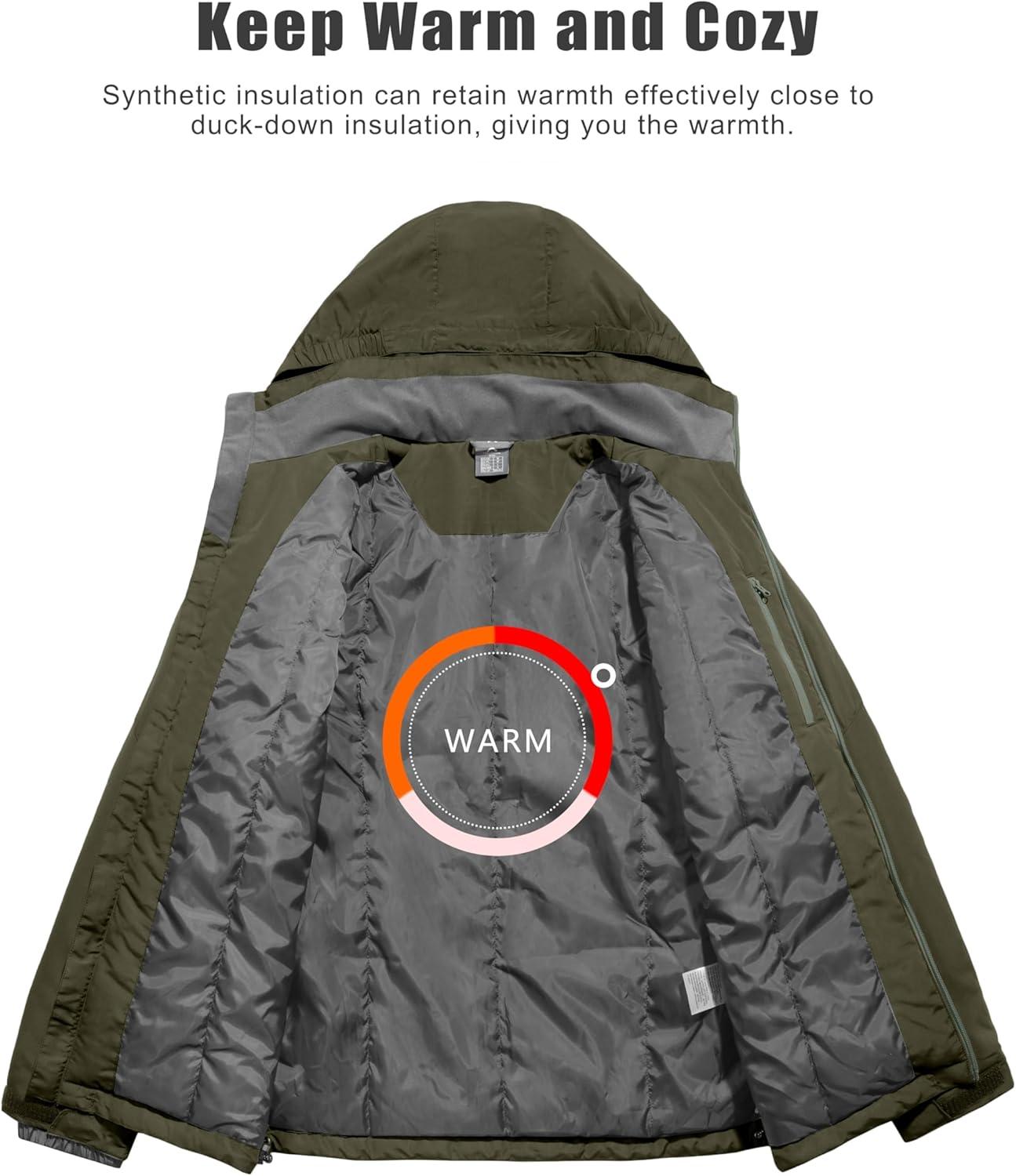 imageLittle Donkey Andy Mens Lightweight Winter Jacket Hooded Windproof Warm Insulated Jacket for Ski HikingOlive Green