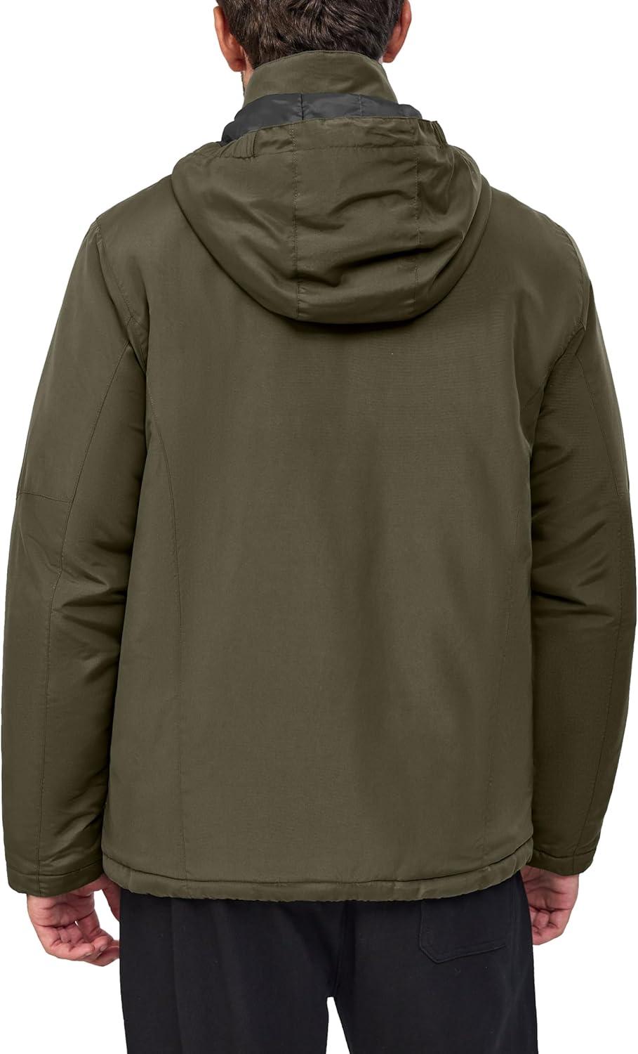 imageLittle Donkey Andy Mens Lightweight Winter Jacket Hooded Windproof Warm Insulated Jacket for Ski HikingOlive Green