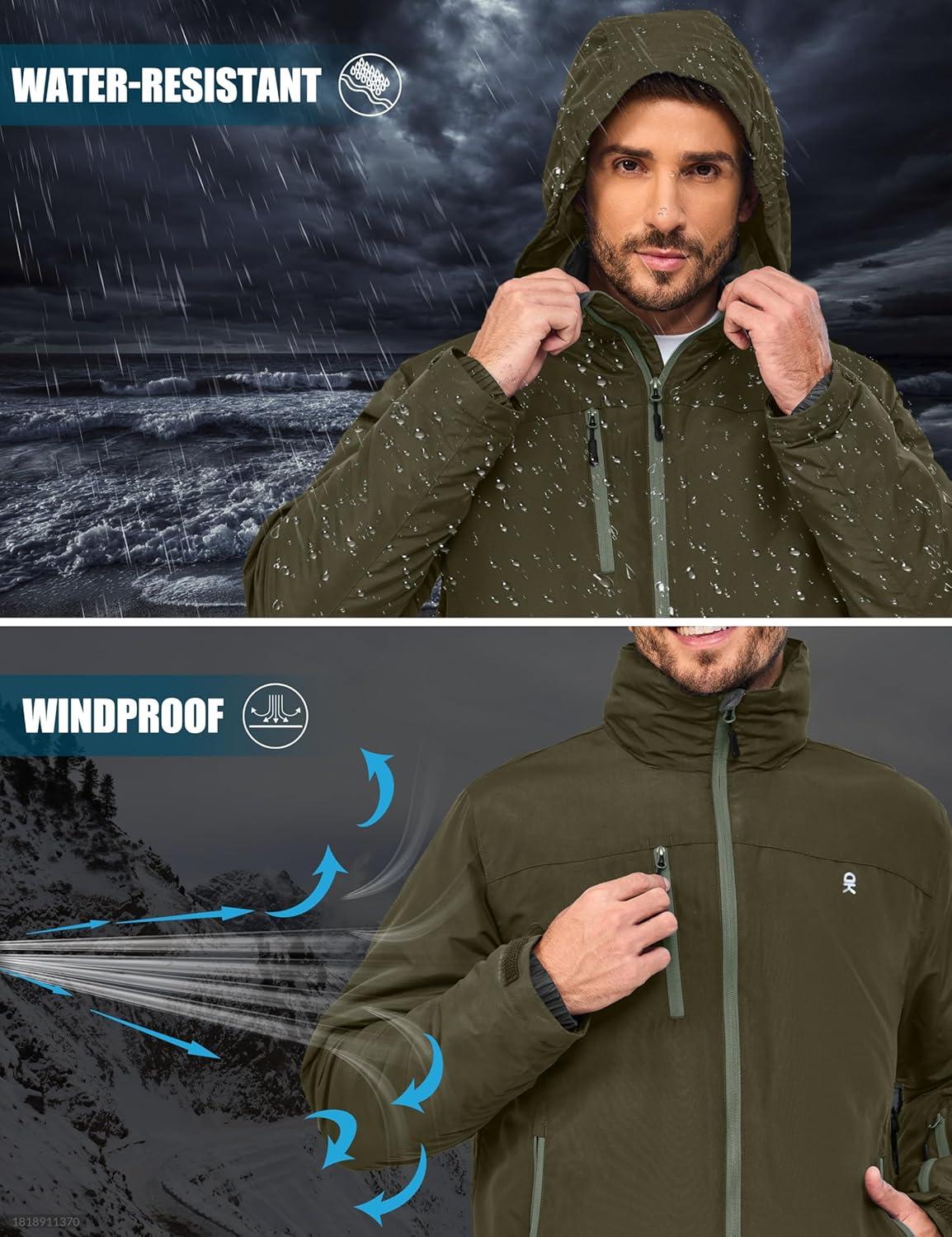 imageLittle Donkey Andy Mens Lightweight Winter Jacket Hooded Windproof Warm Insulated Jacket for Ski HikingOlive Green