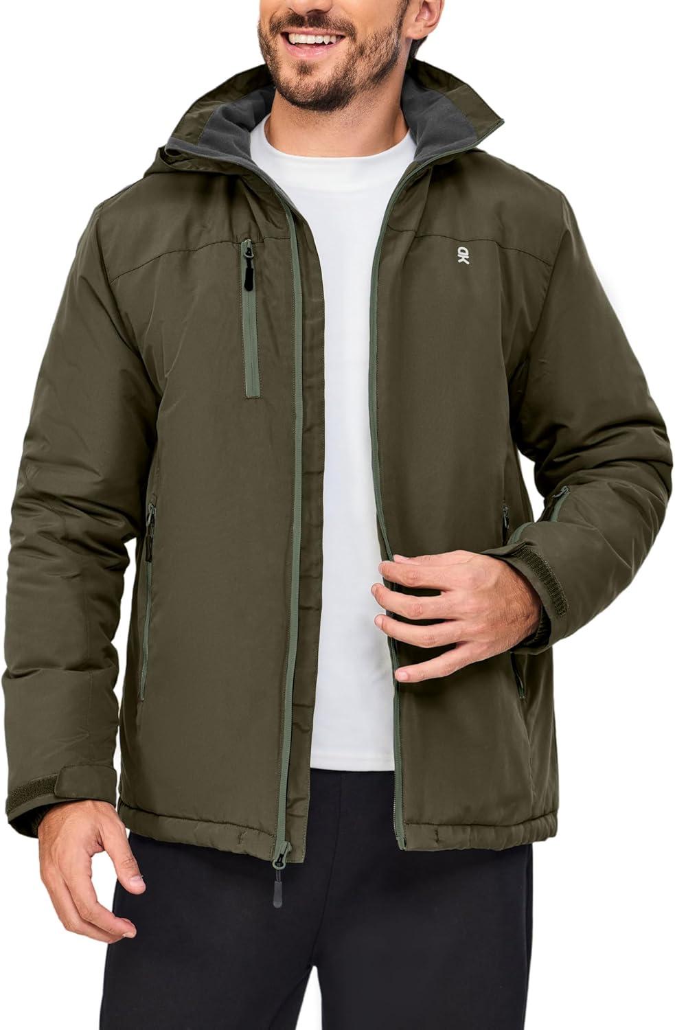 imageLittle Donkey Andy Mens Lightweight Winter Jacket Hooded Windproof Warm Insulated Jacket for Ski HikingOlive Green