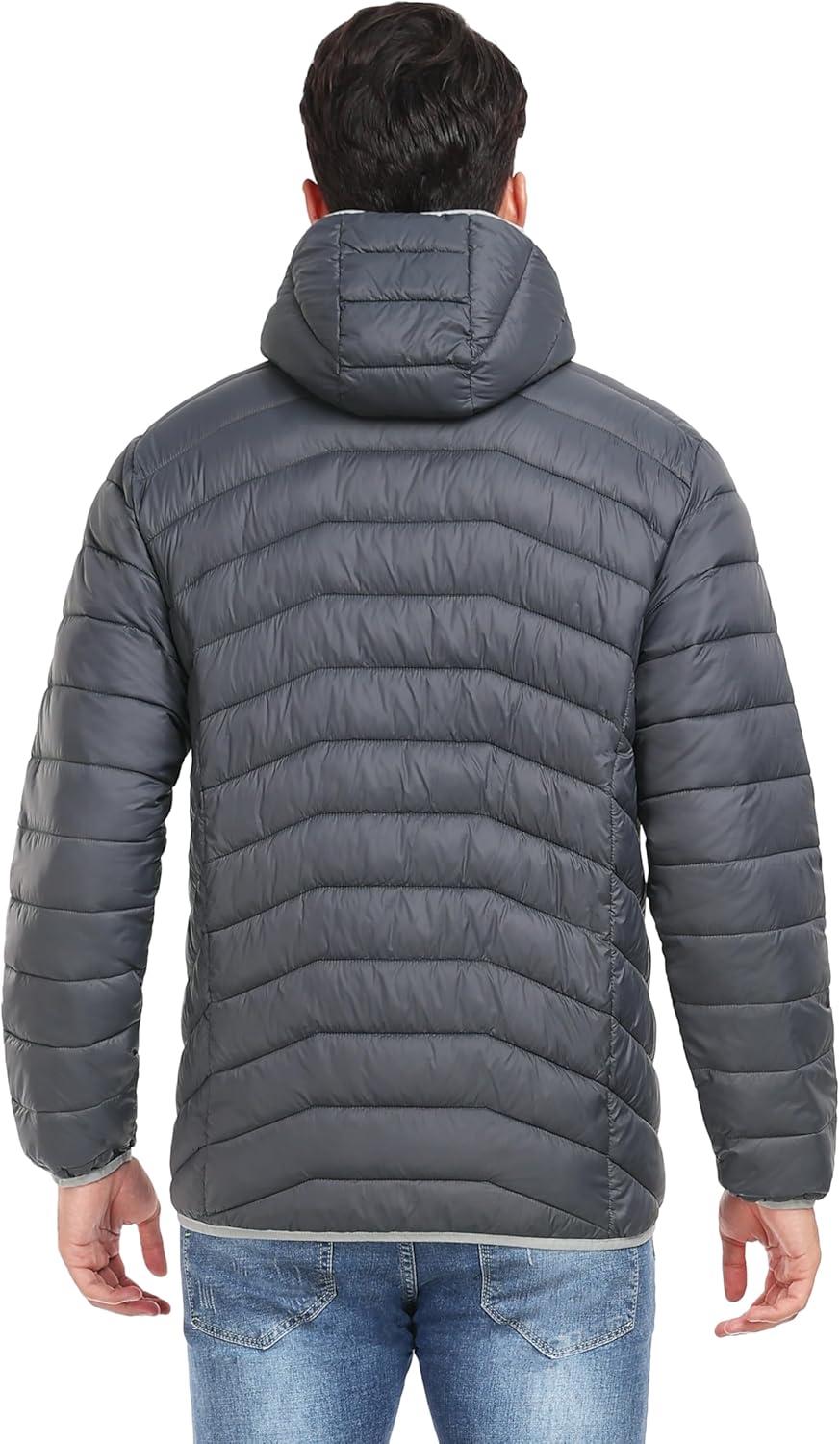imageLittle Donkey Andy Mens Packable Lightweight Puffer Jacket Windproof Hooded Winter Coat with Recycled Insulation Grey XL