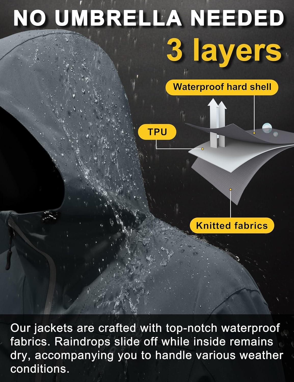 imageLittle Donkey Andy Mens Rain Hiking Jackets Waterproof Windproof Breathable Shell Coats Travel FishingNew Deep Grey