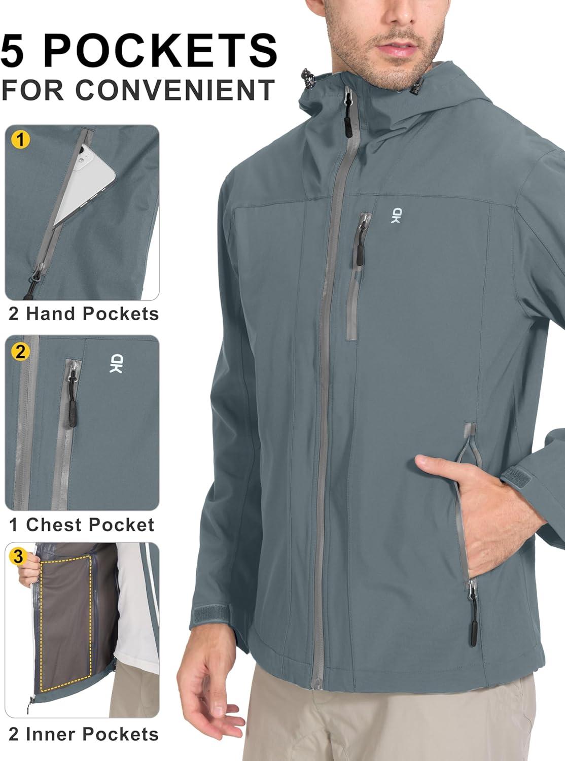 imageLittle Donkey Andy Mens Rain Hiking Jackets Waterproof Windproof Breathable Shell Coats Travel FishingNew Deep Grey