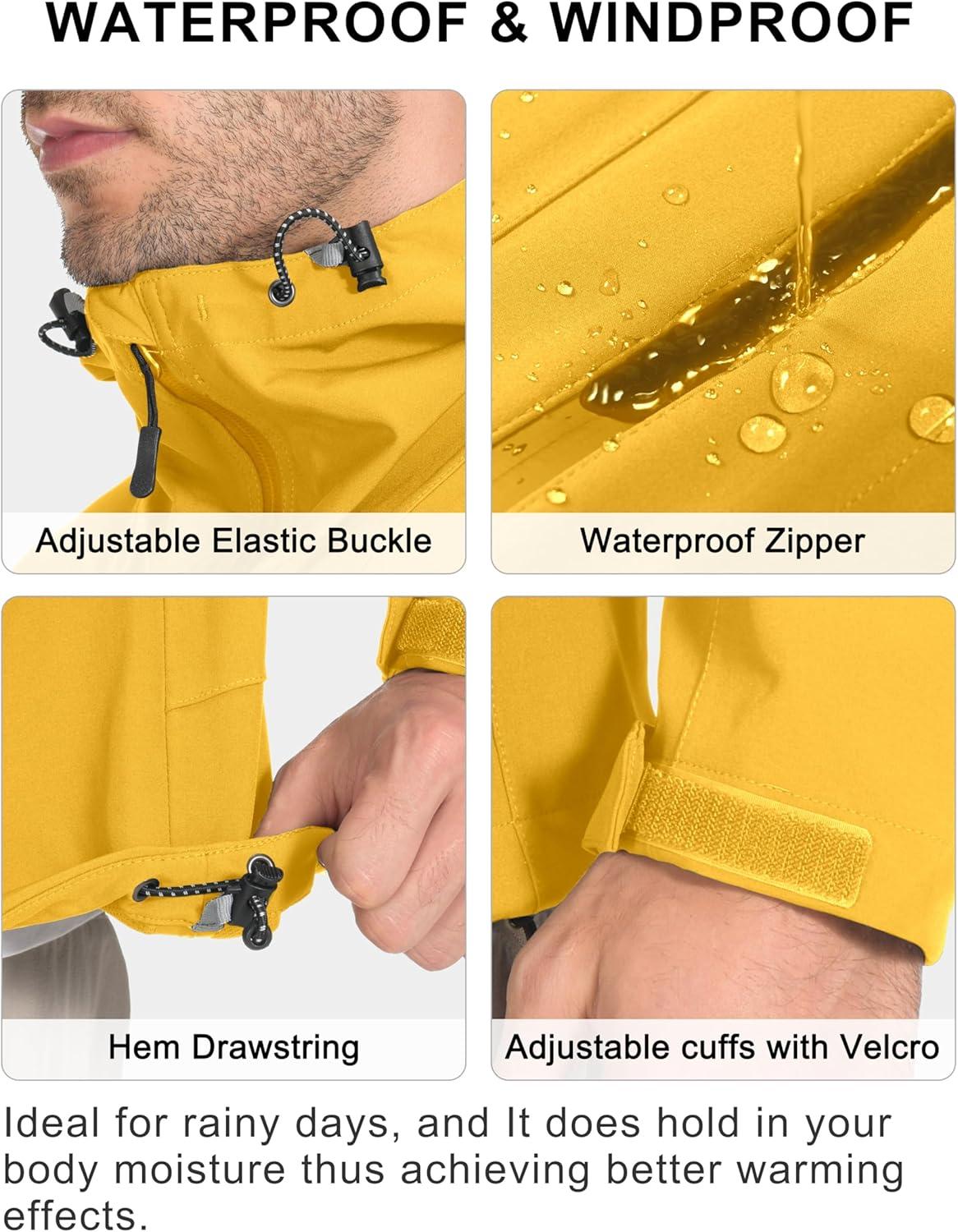 imageLittle Donkey Andy Mens Rain Hiking Jackets Waterproof Windproof Breathable Shell Coats Travel FishingNew Yellow