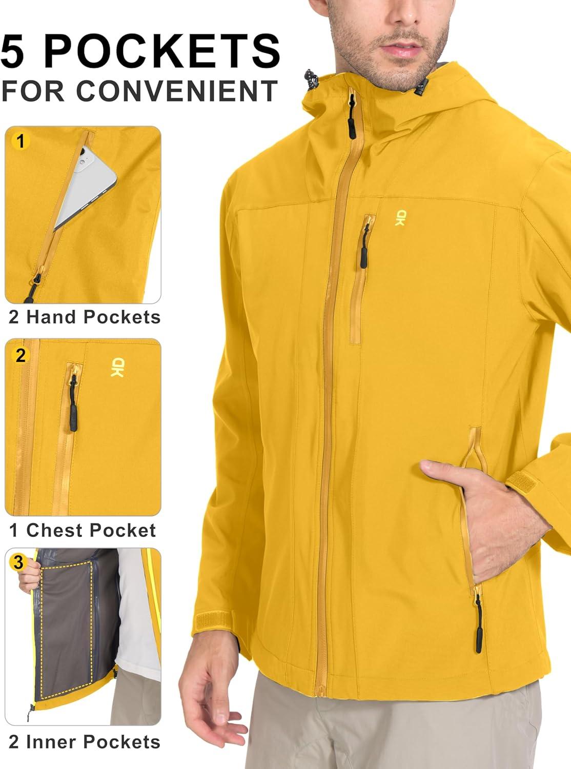 imageLittle Donkey Andy Mens Rain Hiking Jackets Waterproof Windproof Breathable Shell Coats Travel FishingNew Yellow