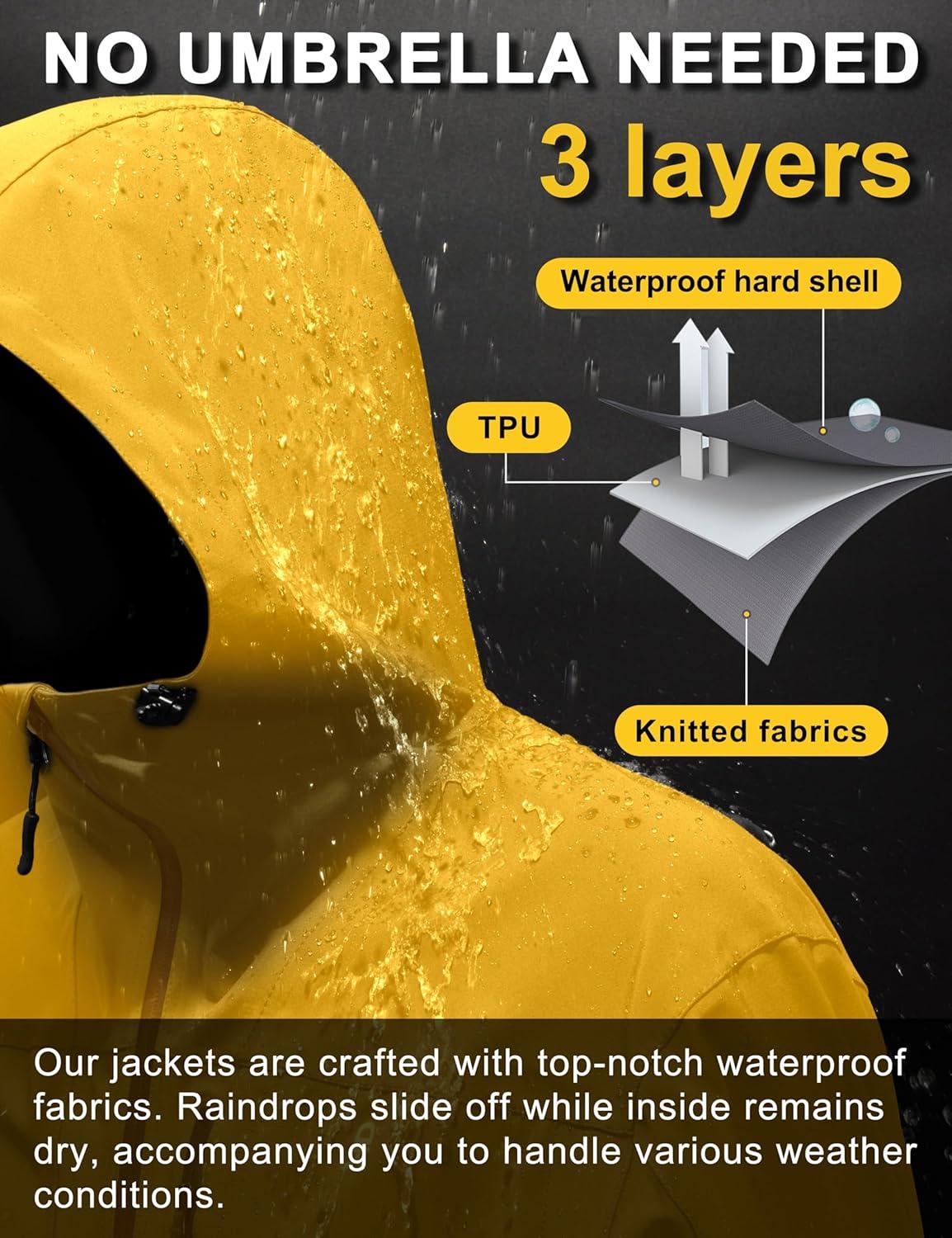 imageLittle Donkey Andy Mens Rain Hiking Jackets Waterproof Windproof Breathable Shell Coats Travel FishingNew Yellow