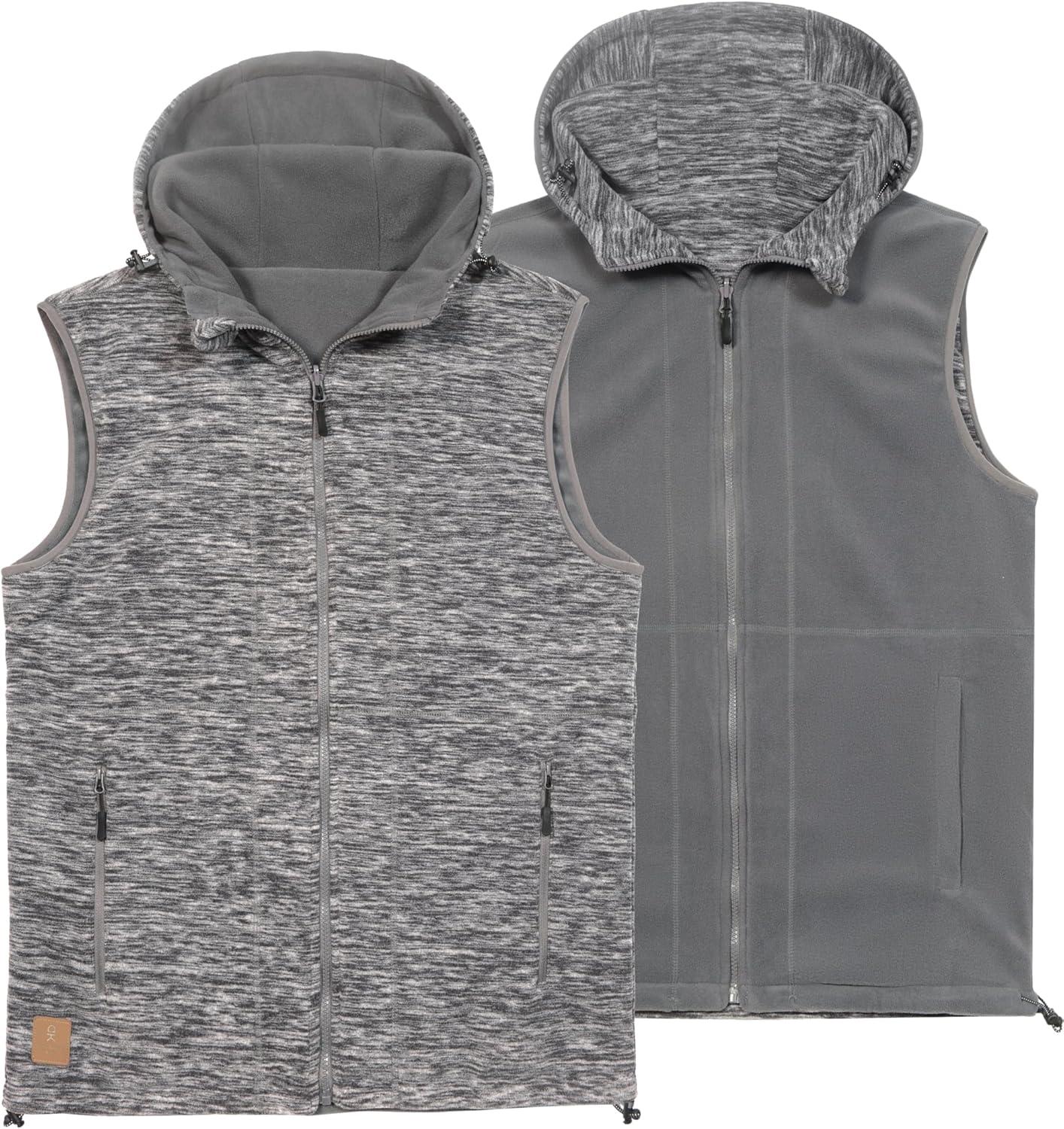 imageLittle Donkey Andy Mens Reversible Fleece Vest Lightweight Warm Sleeveless Jacket with Hood for Hiking Walking TravelGrey Heather