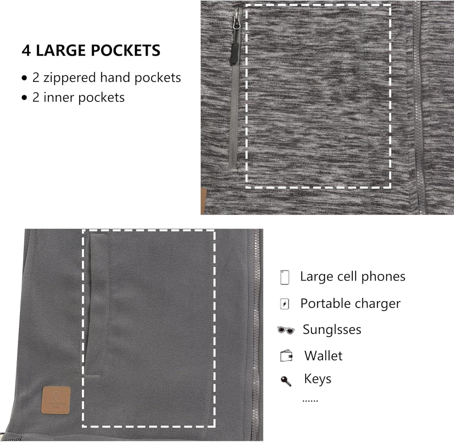 imageLittle Donkey Andy Mens Reversible Fleece Vest Lightweight Warm Sleeveless Jacket with Hood for Hiking Walking TravelGrey Heather