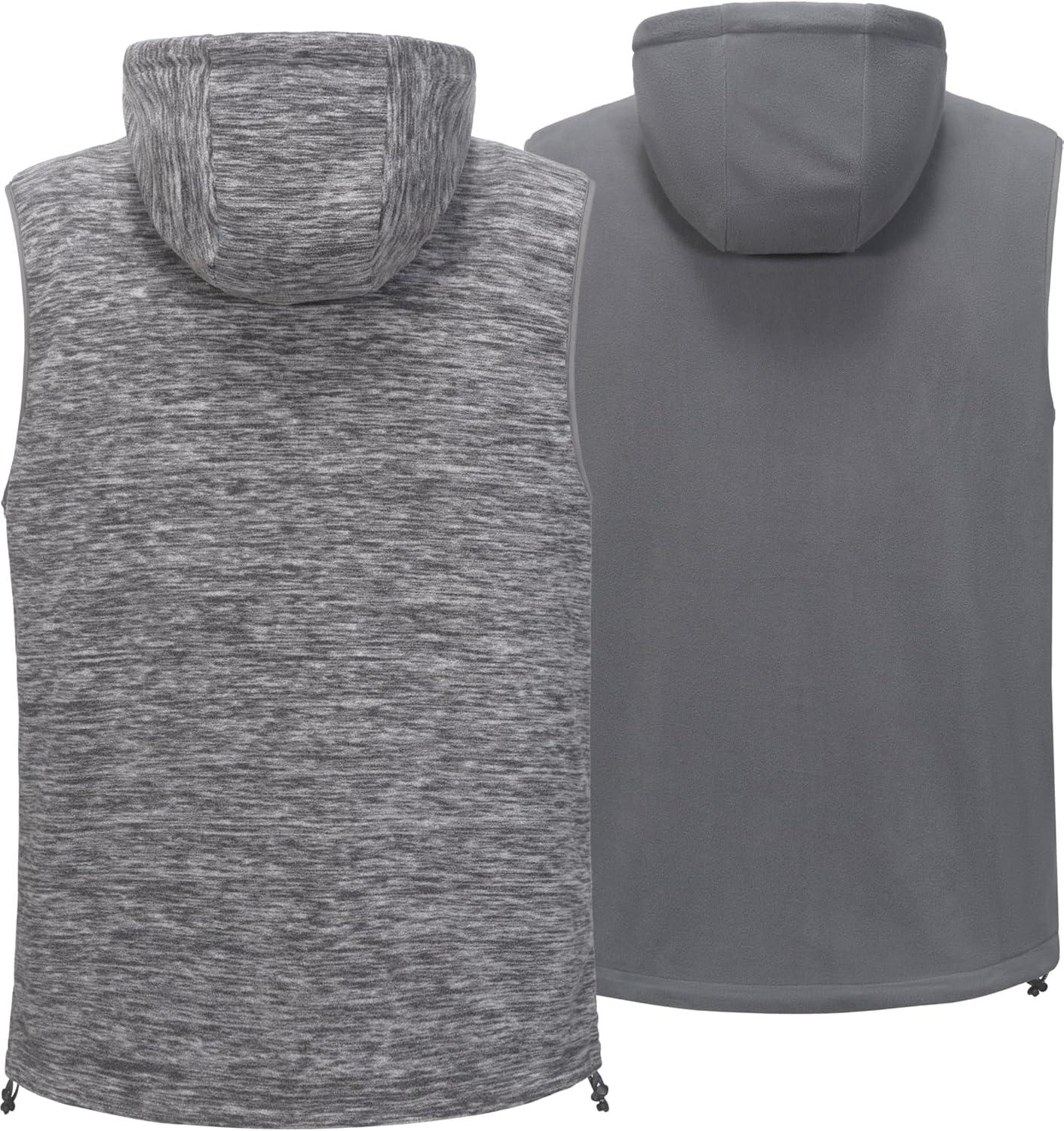 imageLittle Donkey Andy Mens Reversible Fleece Vest Lightweight Warm Sleeveless Jacket with Hood for Hiking Walking TravelGrey Heather