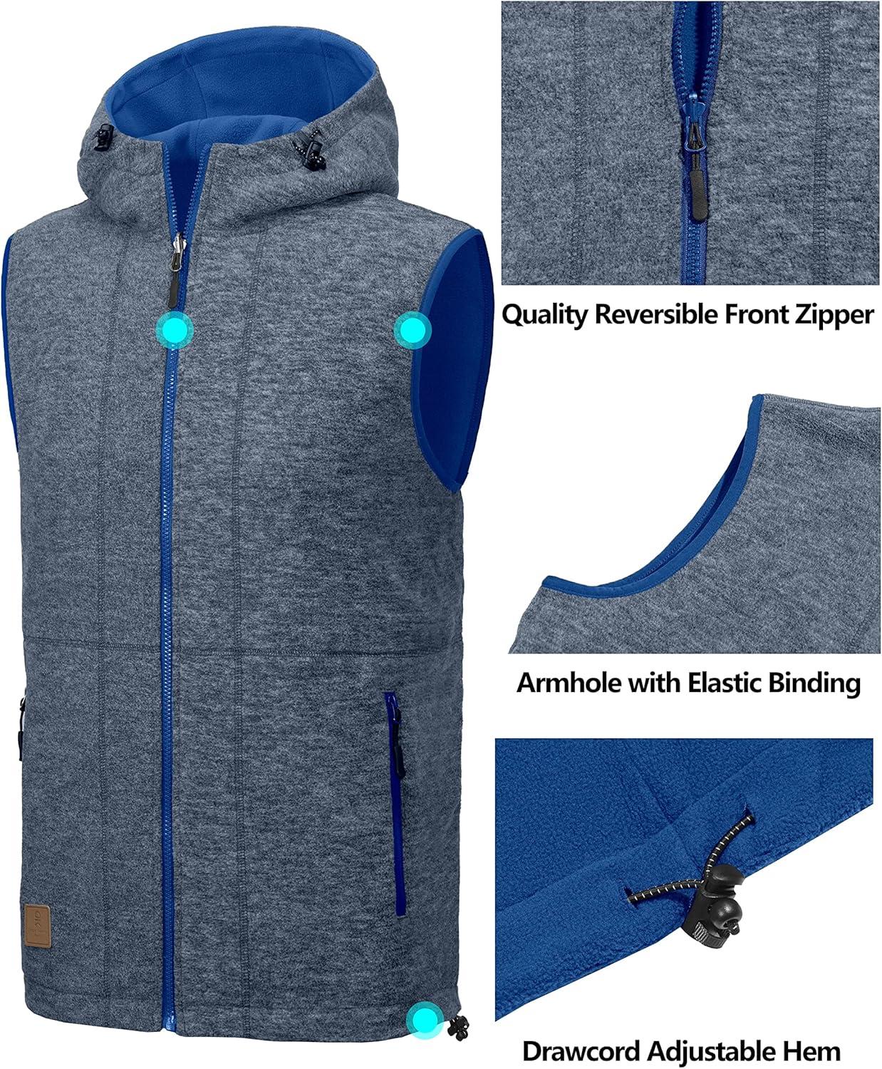 imageLittle Donkey Andy Mens Reversible Fleece Vest Lightweight Warm Sleeveless Jacket with Hood for Hiking Walking TravelTrue Navy HeatherLapis Blue