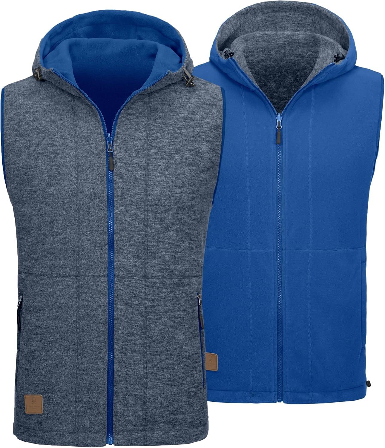 imageLittle Donkey Andy Mens Reversible Fleece Vest Lightweight Warm Sleeveless Jacket with Hood for Hiking Walking TravelTrue Navy HeatherLapis Blue