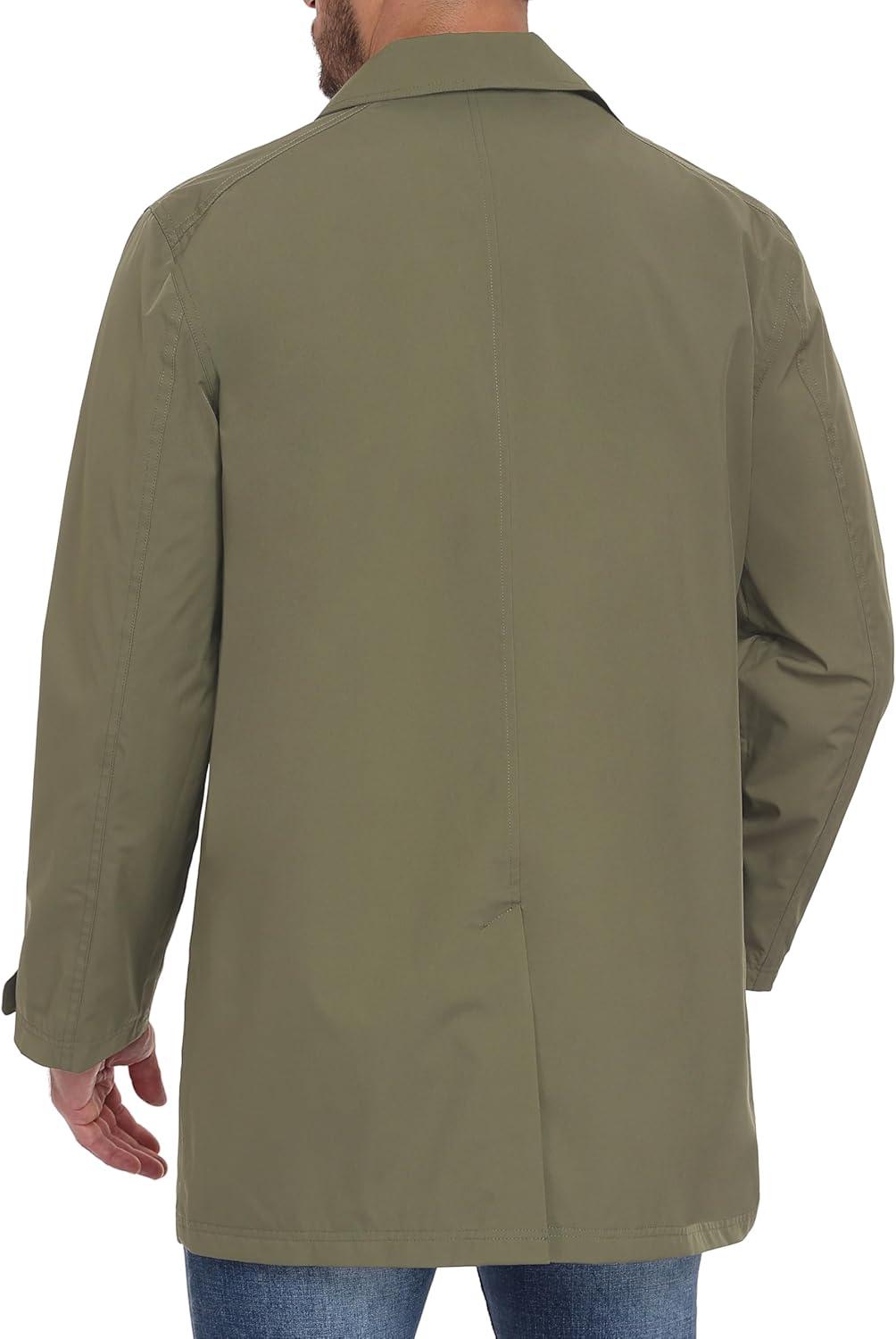 imageLittle Donkey Andy Mens Waterproof MidLength Trench Coat Lightweight Long Rain Coat Single Breasted OvercoatAgray Green