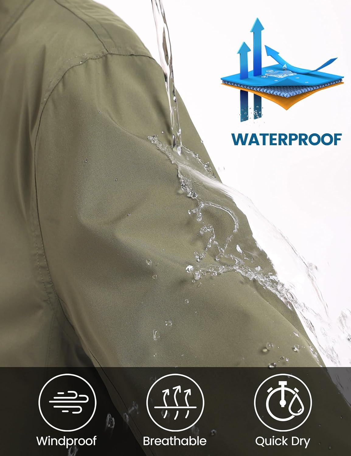 imageLittle Donkey Andy Mens Waterproof MidLength Trench Coat Lightweight Long Rain Coat Single Breasted OvercoatAgray Green