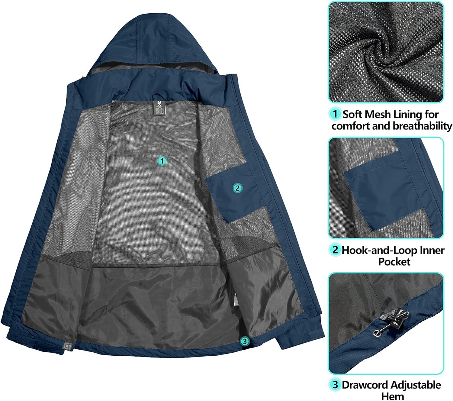 imageLittle Donkey Andy Mens Waterproof Rain Jacket Outdoor Lightweight Hooded Raincoat for Hiking Golf Travel FishingA2navy