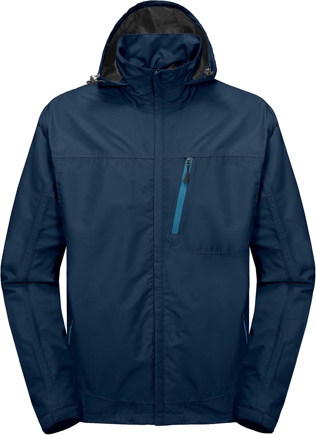 imageLittle Donkey Andy Mens Waterproof Rain Jacket Outdoor Lightweight Hooded Raincoat for Hiking Golf Travel FishingA2navy