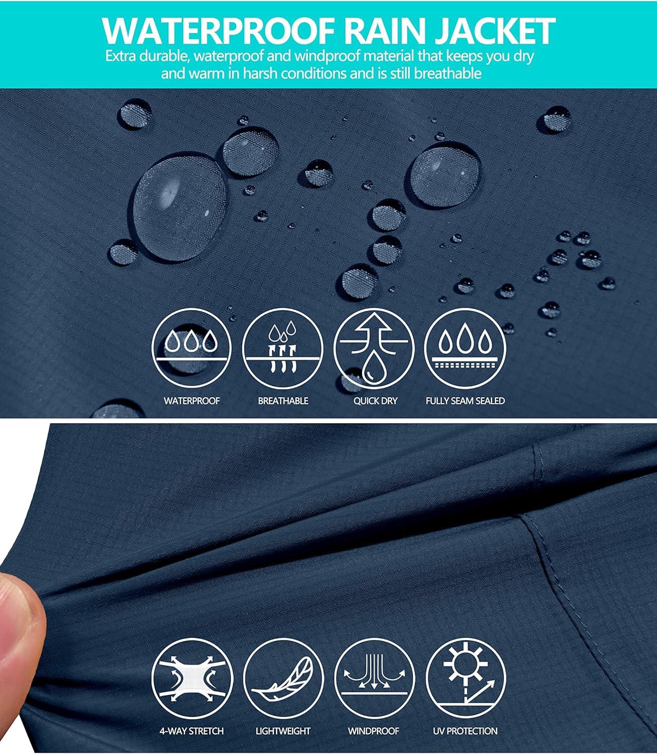 imageLittle Donkey Andy Mens Waterproof Rain Jacket Outdoor Lightweight Hooded Raincoat for Hiking Golf Travel FishingA2navy