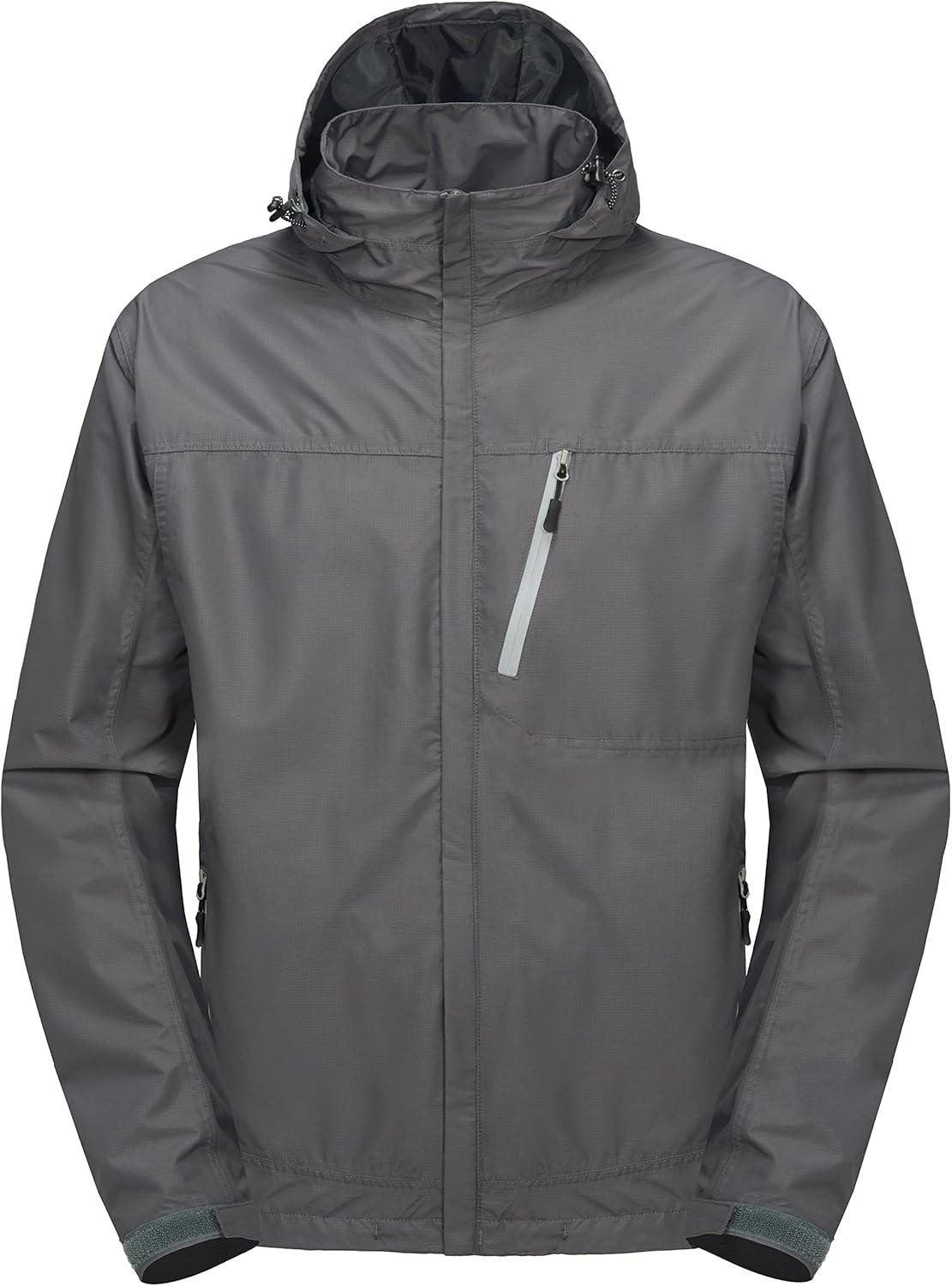 imageLittle Donkey Andy Mens Waterproof Rain Jacket Outdoor Lightweight Hooded Raincoat for Hiking Golf Travel FishingA3grey