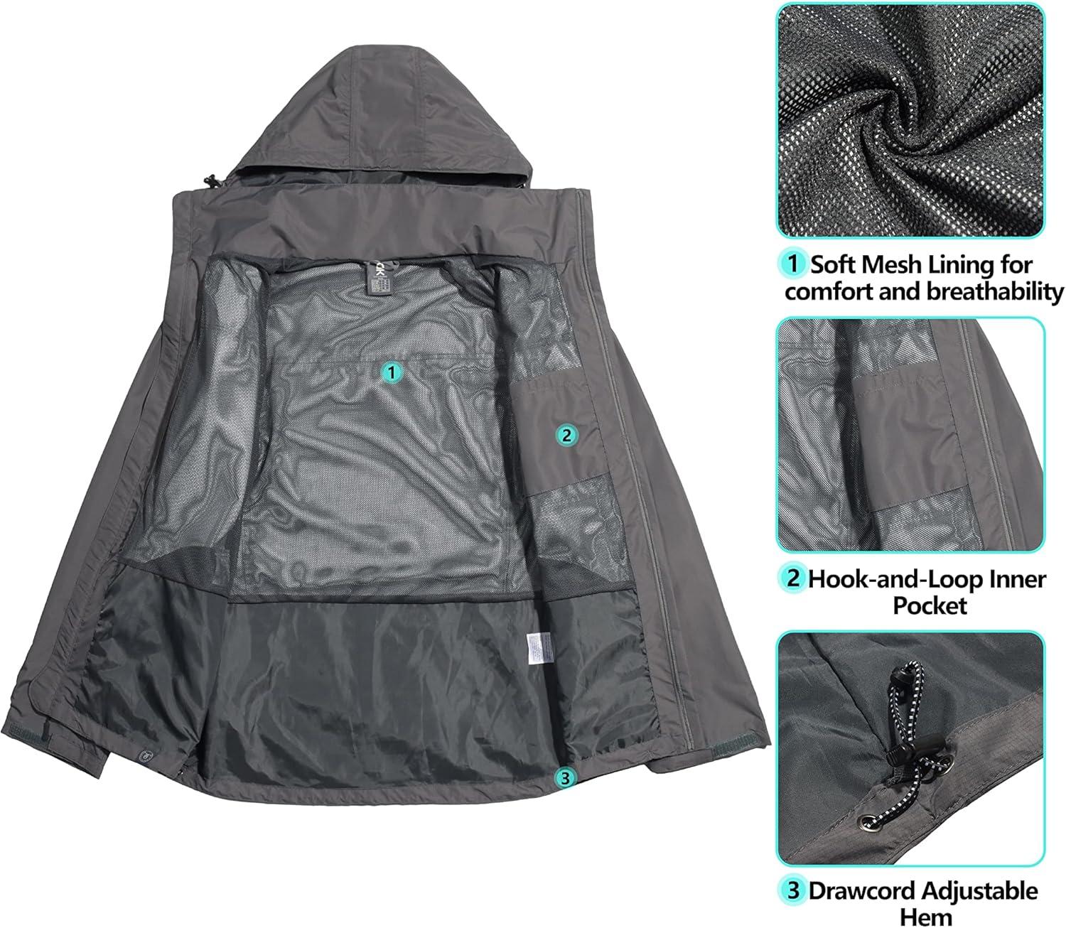 imageLittle Donkey Andy Mens Waterproof Rain Jacket Outdoor Lightweight Hooded Raincoat for Hiking Golf Travel FishingA3grey