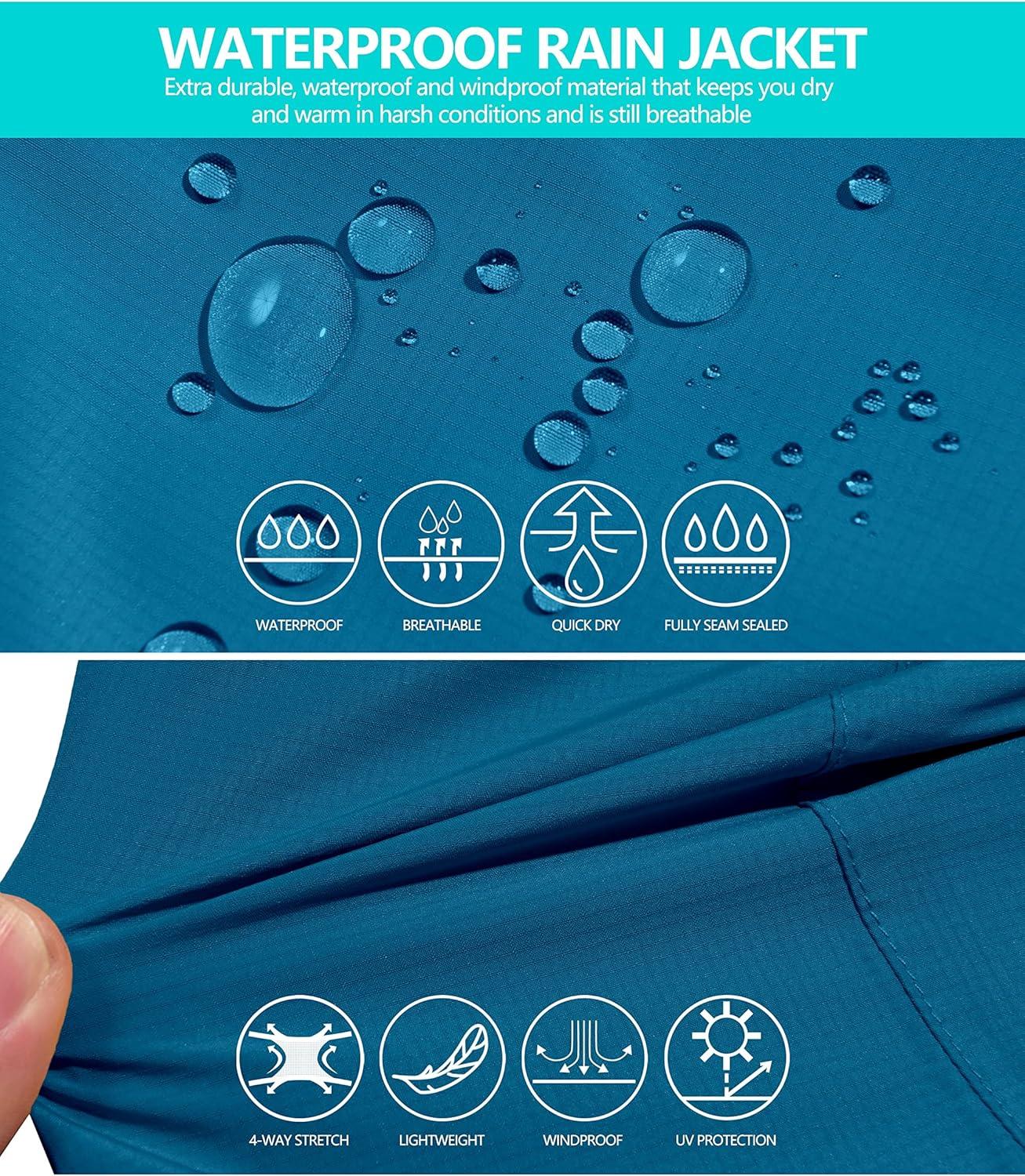 imageLittle Donkey Andy Mens Waterproof Rain Jacket Outdoor Lightweight Hooded Raincoat for Hiking Golf Travel FishingA4blue