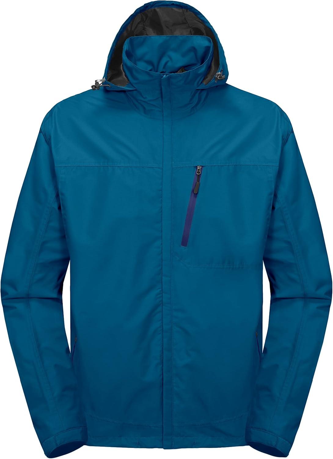 imageLittle Donkey Andy Mens Waterproof Rain Jacket Outdoor Lightweight Hooded Raincoat for Hiking Golf Travel FishingA4blue