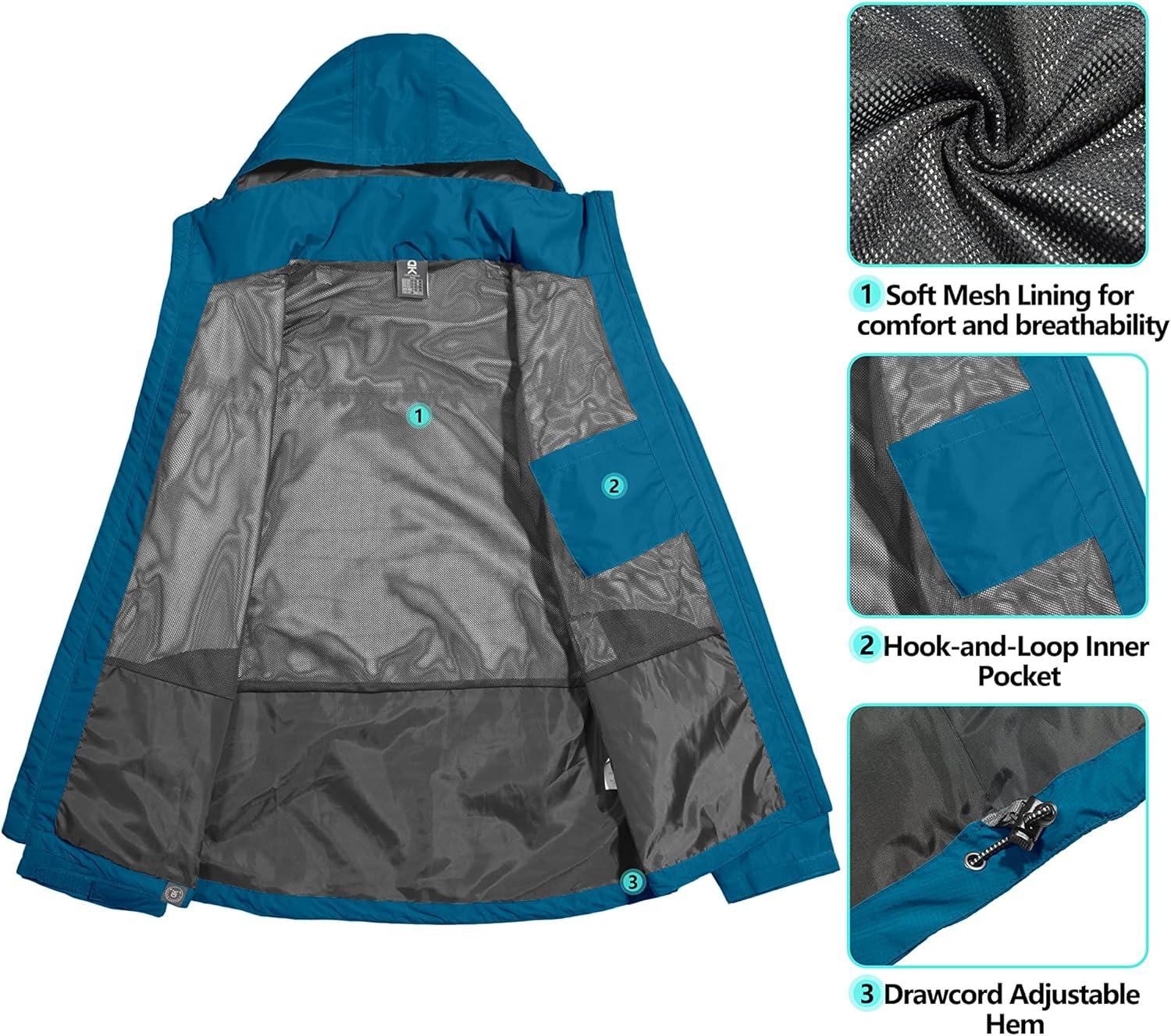 imageLittle Donkey Andy Mens Waterproof Rain Jacket Outdoor Lightweight Hooded Raincoat for Hiking Golf Travel FishingA4blue