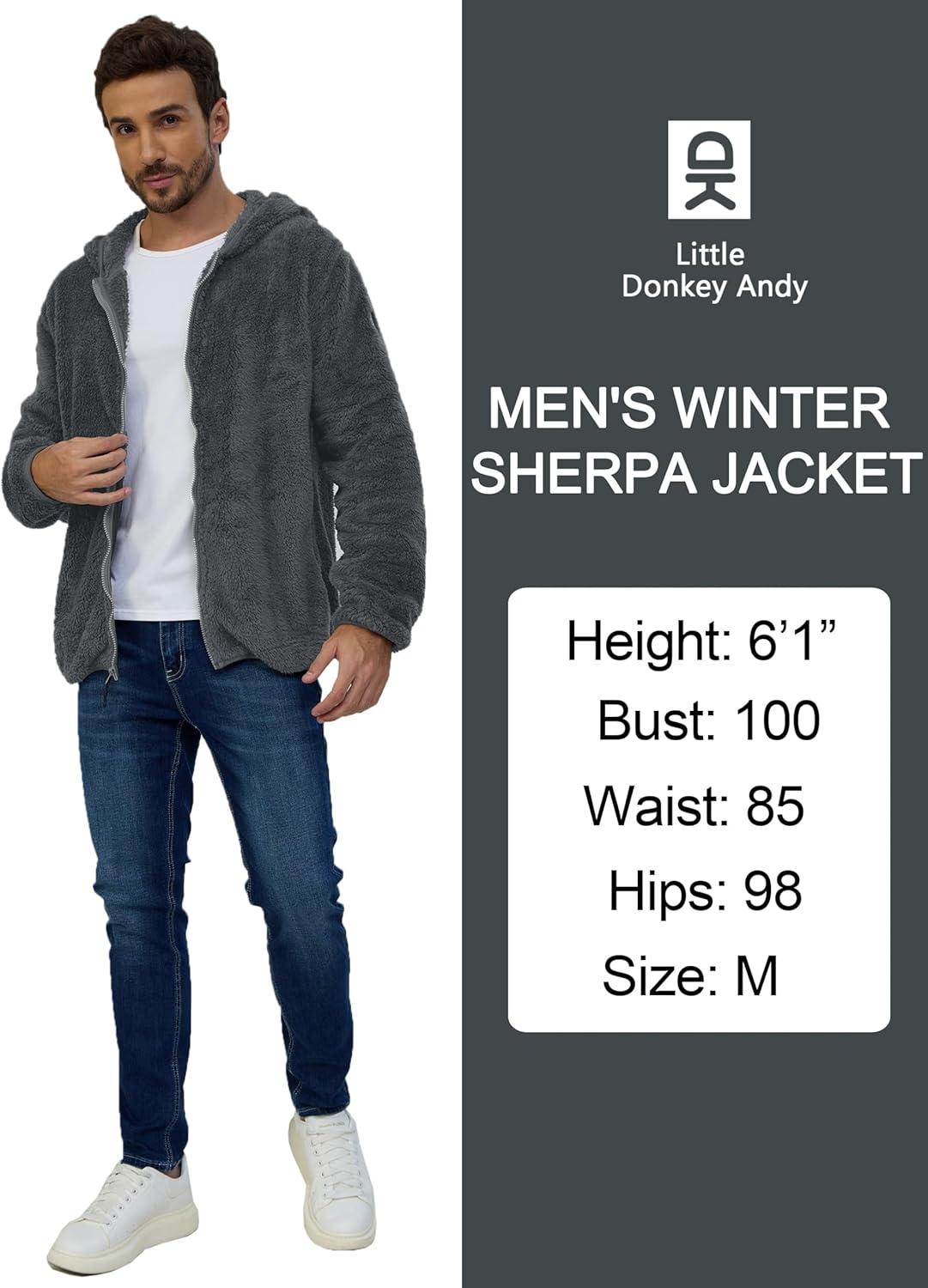 imageLittle Donkey Andy Mens Winter Hoodies Sherpa Fleece Jacket Warm Lightweight Sweatshirt Zip Up Outerwear Fuzzy CoatDeepgray