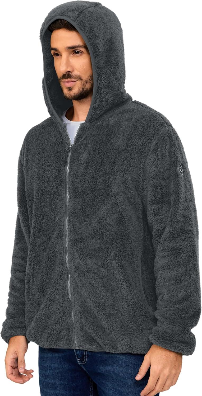 imageLittle Donkey Andy Mens Winter Hoodies Sherpa Fleece Jacket Warm Lightweight Sweatshirt Zip Up Outerwear Fuzzy CoatDeepgray