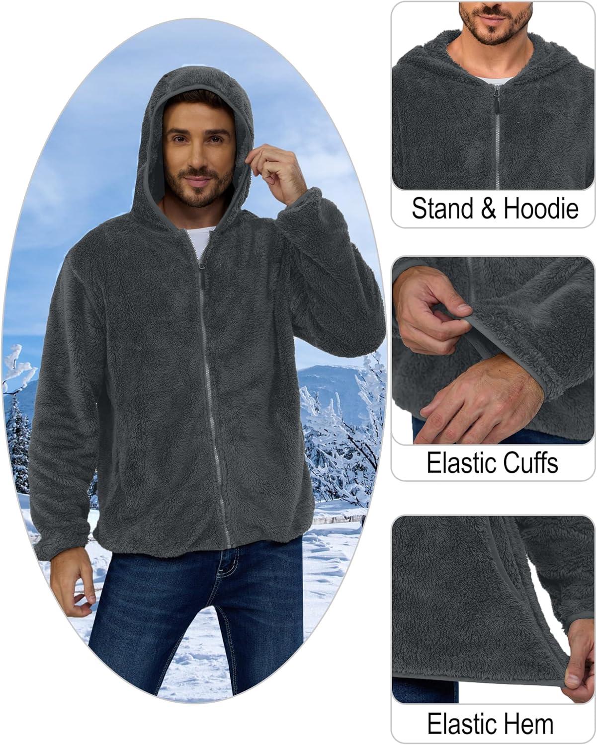 imageLittle Donkey Andy Mens Winter Hoodies Sherpa Fleece Jacket Warm Lightweight Sweatshirt Zip Up Outerwear Fuzzy CoatDeepgray