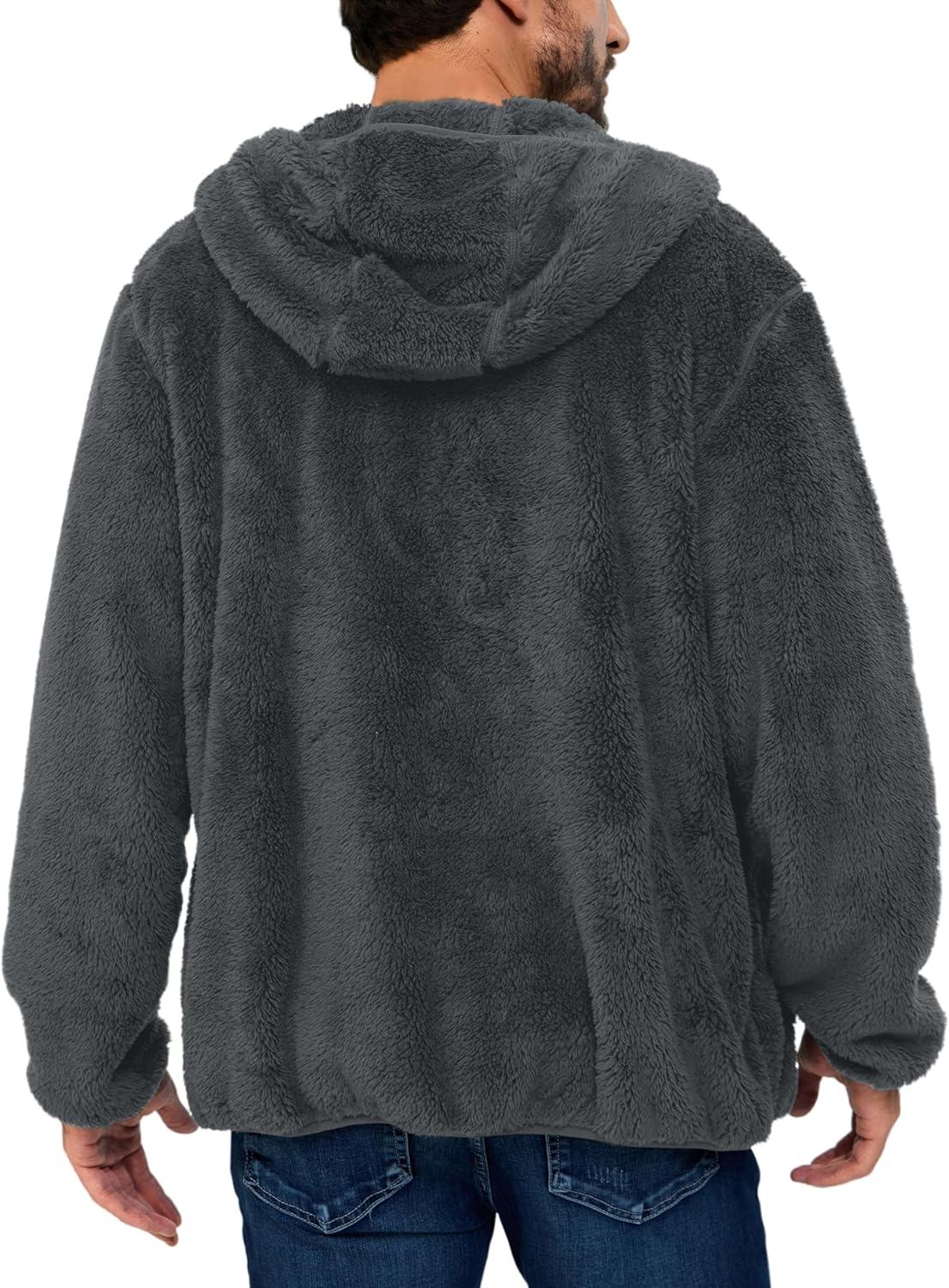 imageLittle Donkey Andy Mens Winter Hoodies Sherpa Fleece Jacket Warm Lightweight Sweatshirt Zip Up Outerwear Fuzzy CoatDeepgray