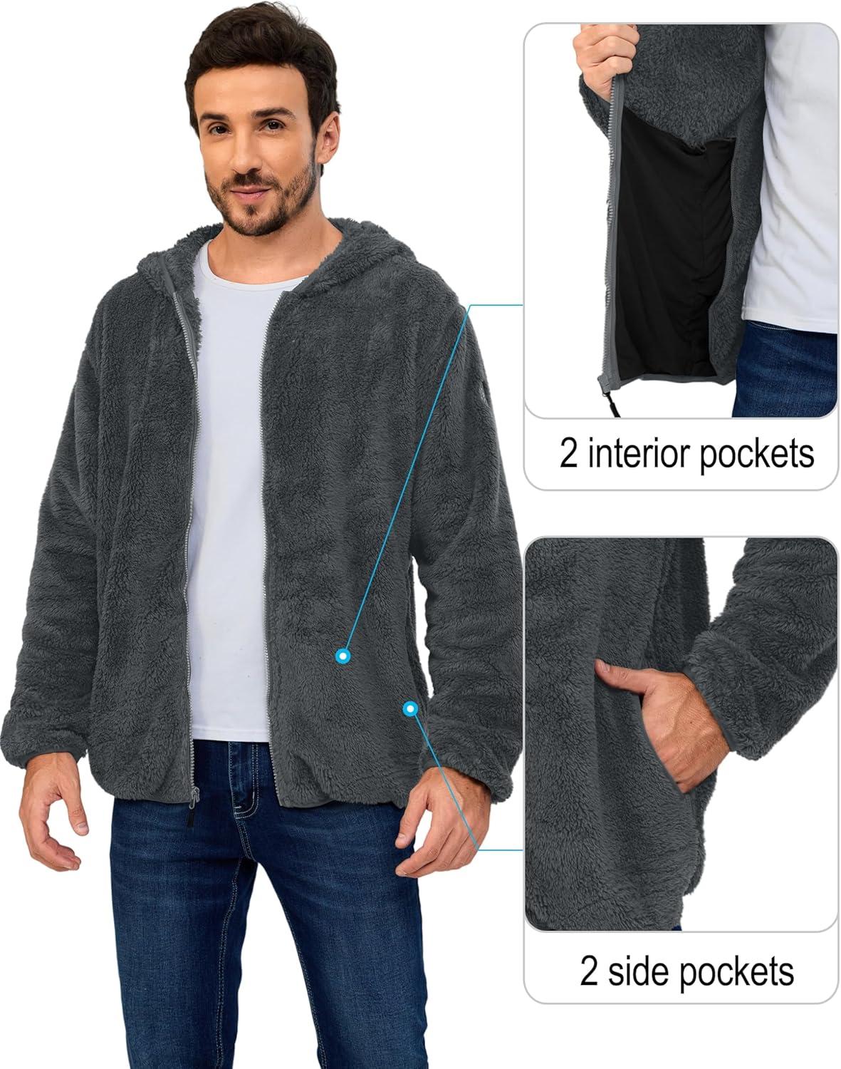 imageLittle Donkey Andy Mens Winter Hoodies Sherpa Fleece Jacket Warm Lightweight Sweatshirt Zip Up Outerwear Fuzzy CoatDeepgray