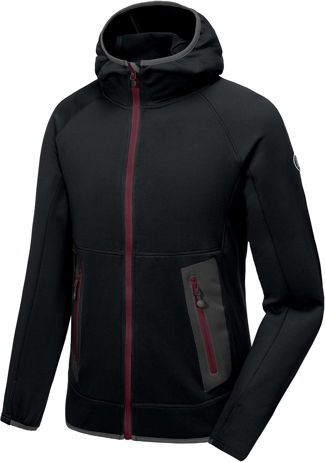 imageLittle Donkey Andy Mens Winter Ultra Stretch Warm Fleece Running Jacket Thumb Holes Hooded Coat HikingBlack