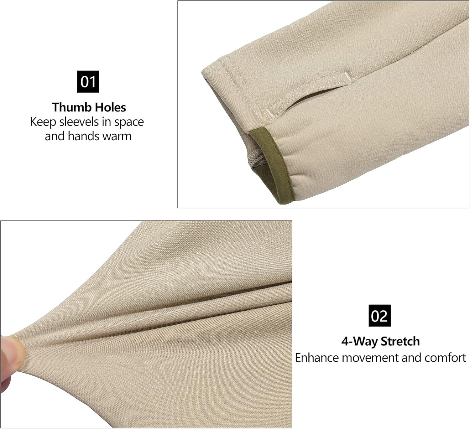 imageLittle Donkey Andy Mens Winter Ultra Stretch Warm Fleece Running Jacket Thumb Holes Hooded Coat HikingLight Khaki