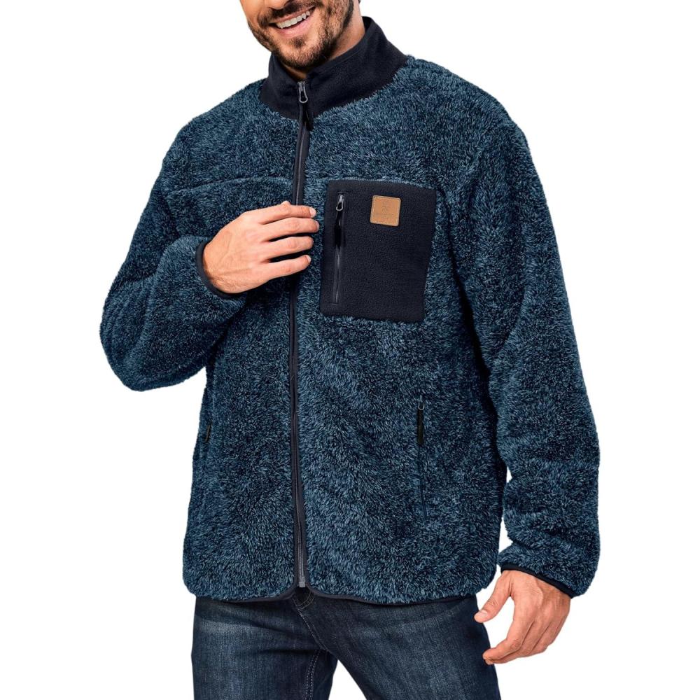 imageLittle Donkey Andy Mens Fuzzy Fleece Jacket Sherpa Jackets Full Zip Up Thermal Coat with 3 Zipper Pockets for Fall WinterDark Blue