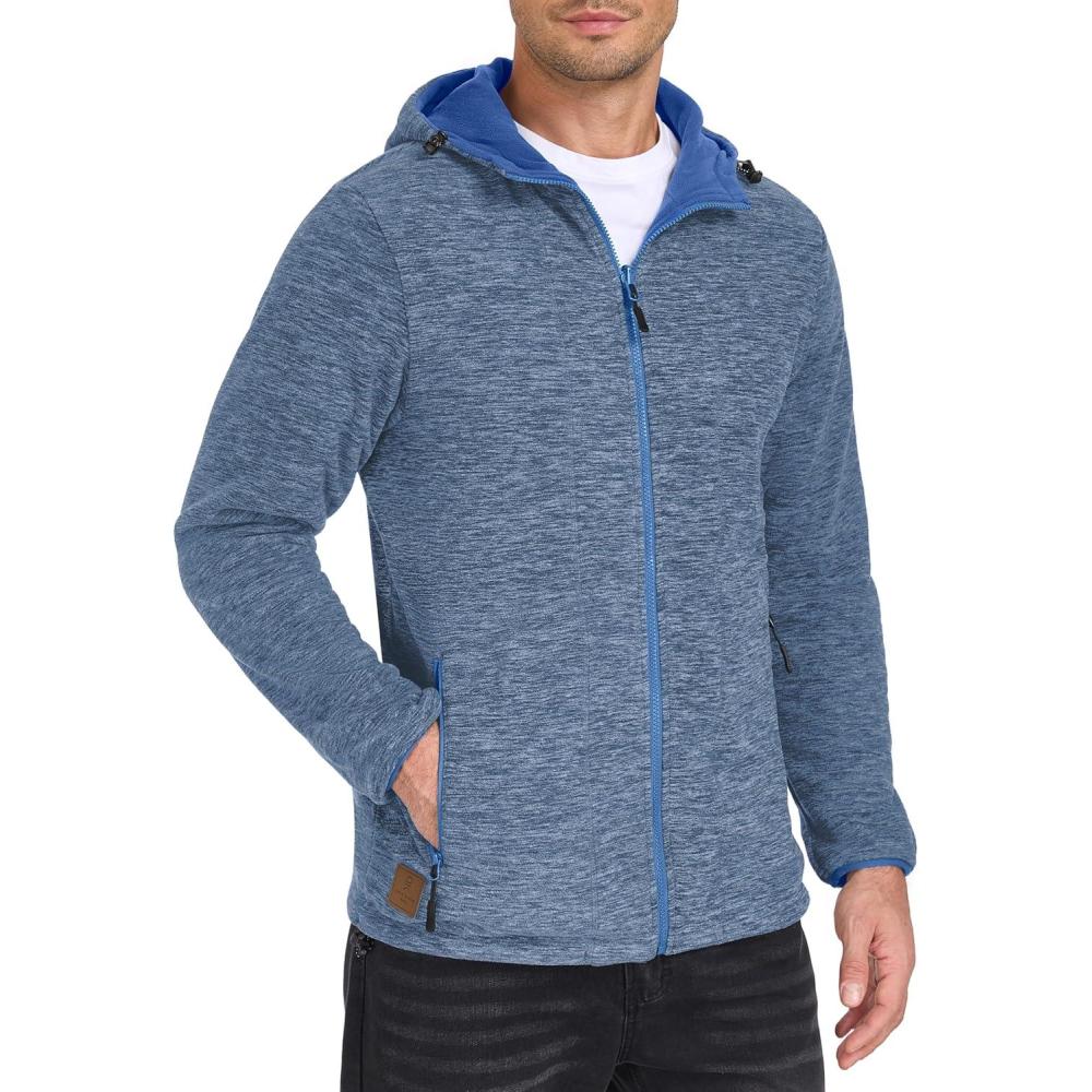 imageLittle Donkey Andy Mens Lightweight Reversible Polar Fleece Jacket Full Zip Hoodie with Pockets Thermal Outdoor CoatBlue HeatherLapis Blue