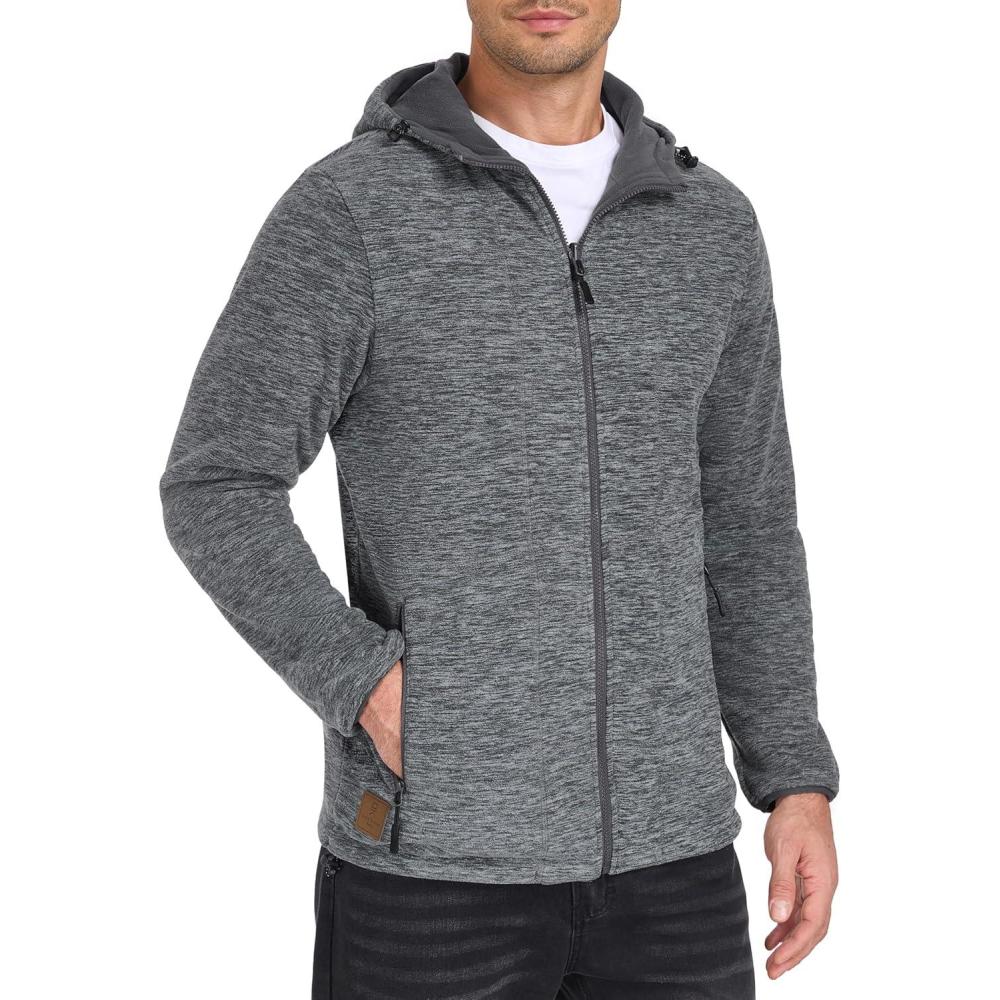 imageLittle Donkey Andy Mens Lightweight Reversible Polar Fleece Jacket Full Zip Hoodie with Pockets Thermal Outdoor CoatDark Grey HeatherGrey
