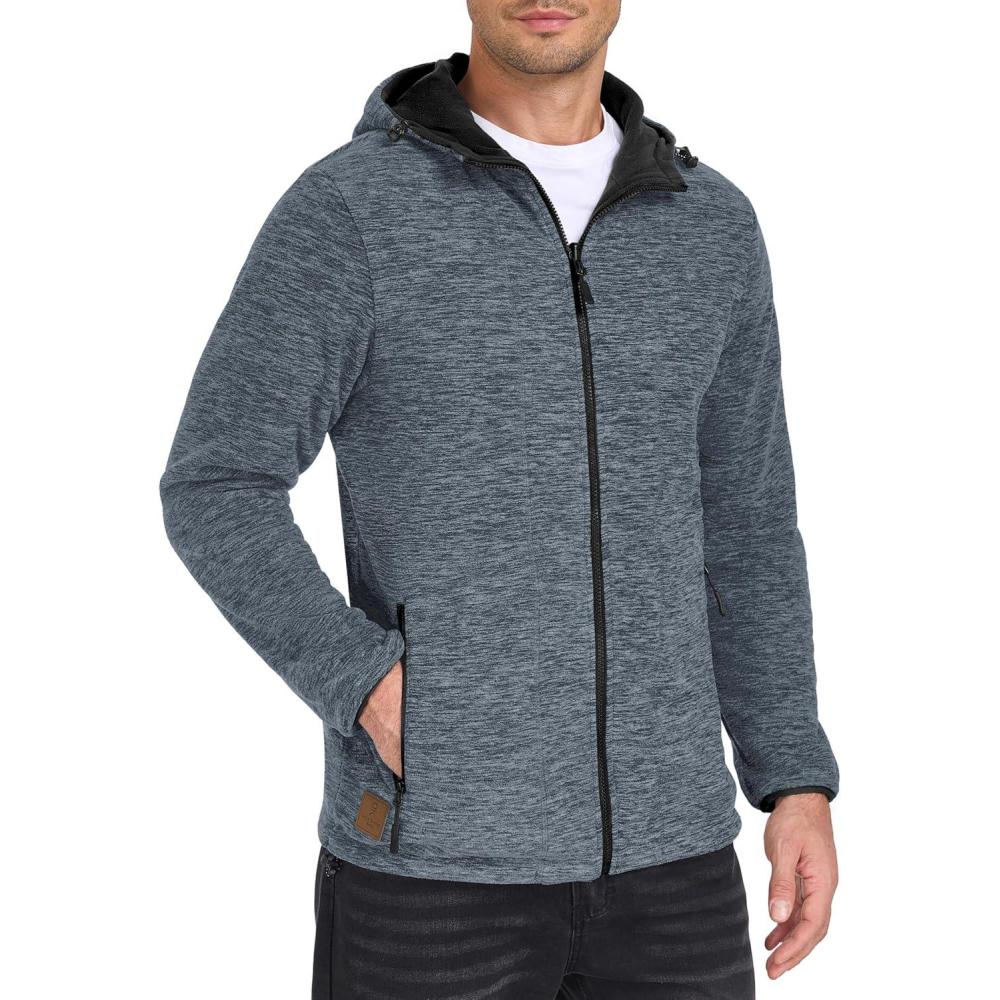 imageLittle Donkey Andy Mens Lightweight Reversible Polar Fleece Jacket Full Zip Hoodie with Pockets Thermal Outdoor CoatStormy Weather HeatherBlack