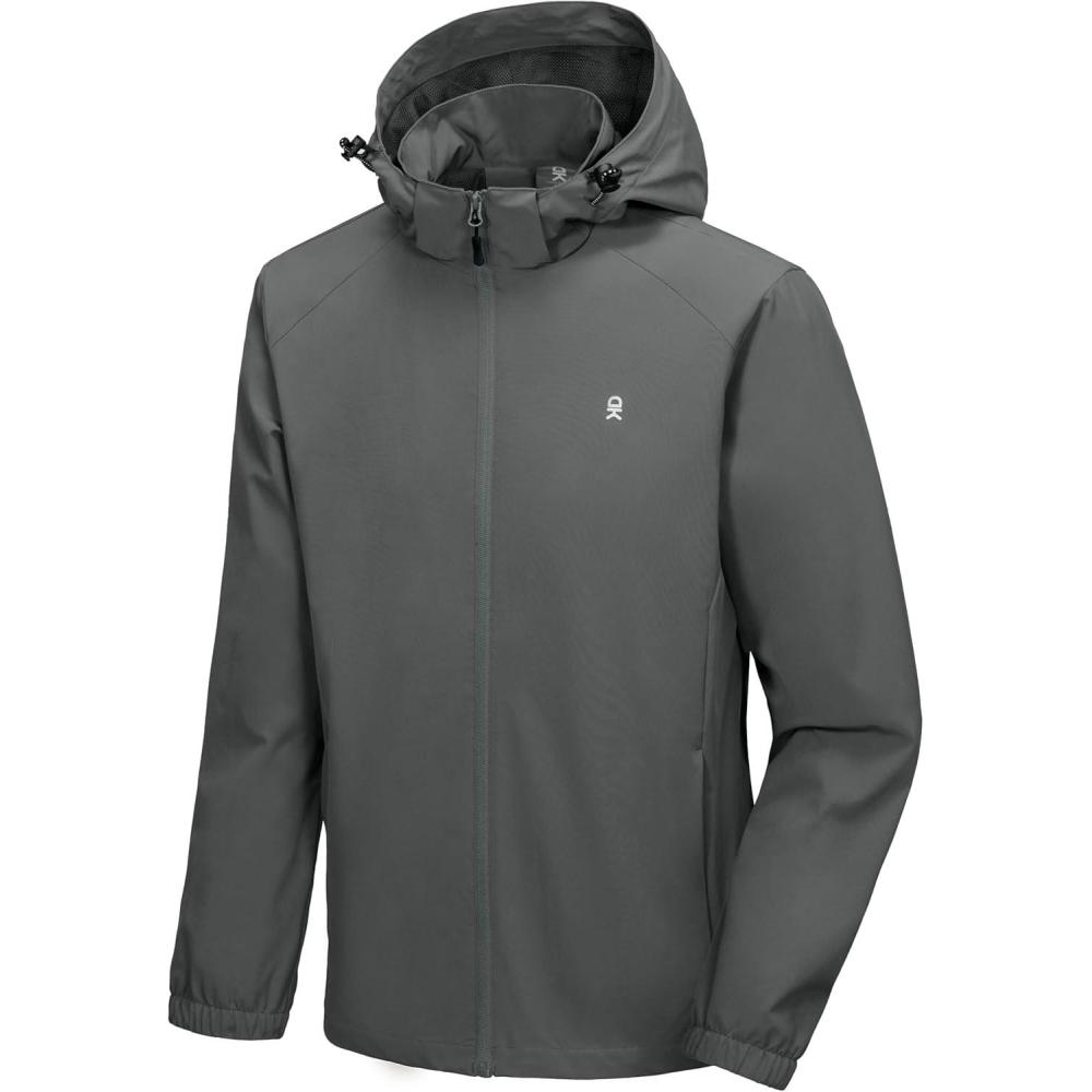 imageLittle Donkey Andy Mens Lightweight Windbreaker Jacket Removable Hooded Windproof Coat for Running Hiking GolfDark Gray
