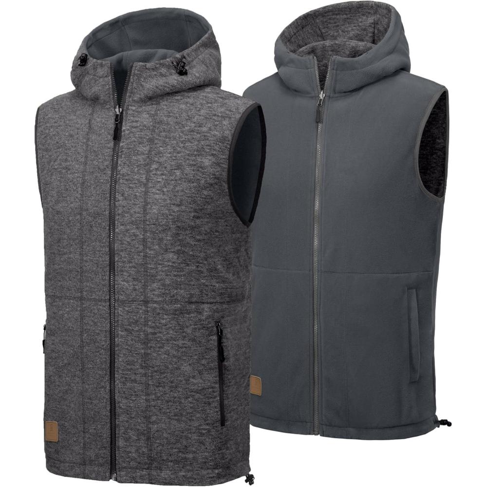 imageLittle Donkey Andy Mens Reversible Fleece Vest Lightweight Warm Sleeveless Jacket with Hood for Hiking Walking TravelCharcoal Gray HeatherLava Smoke