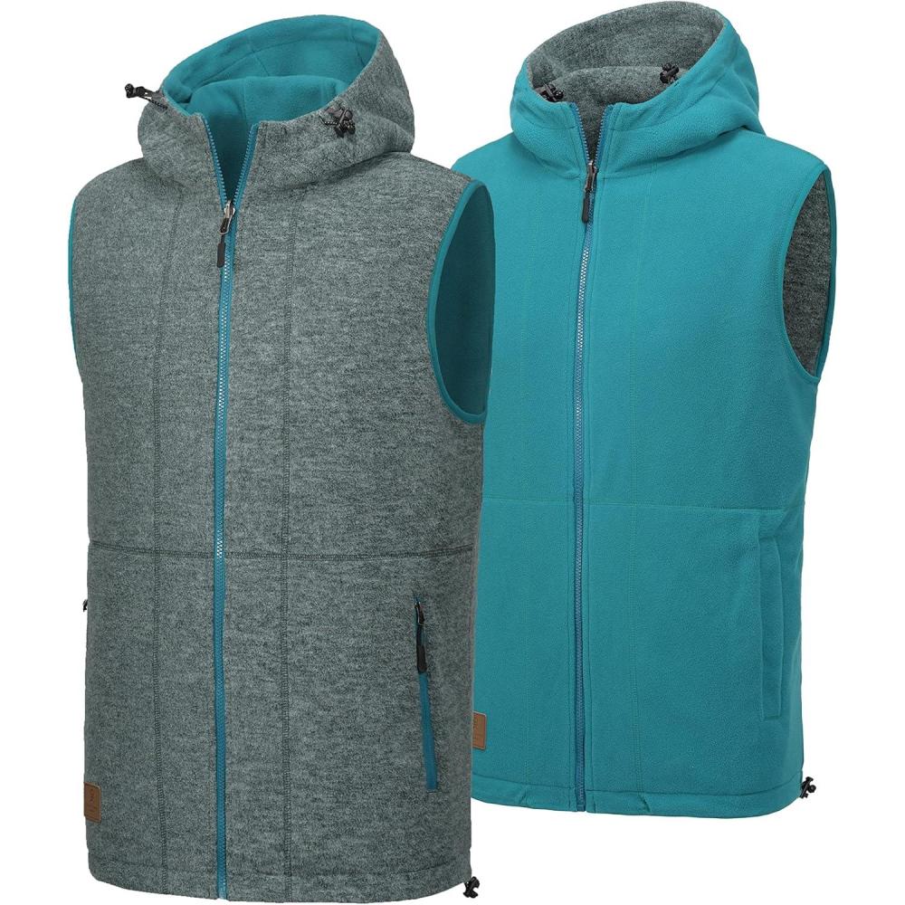 imageLittle Donkey Andy Mens Reversible Fleece Vest Lightweight Warm Sleeveless Jacket with Hood for Hiking Walking TravelMallard Green HeatherHarbor Blue