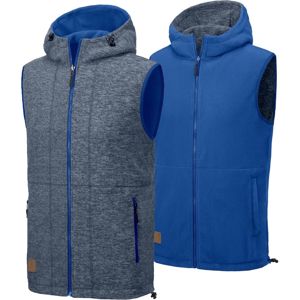 imageLittle Donkey Andy Mens Reversible Fleece Vest Lightweight Warm Sleeveless Jacket with Hood for Hiking Walking TravelTrue Navy HeatherLapis Blue